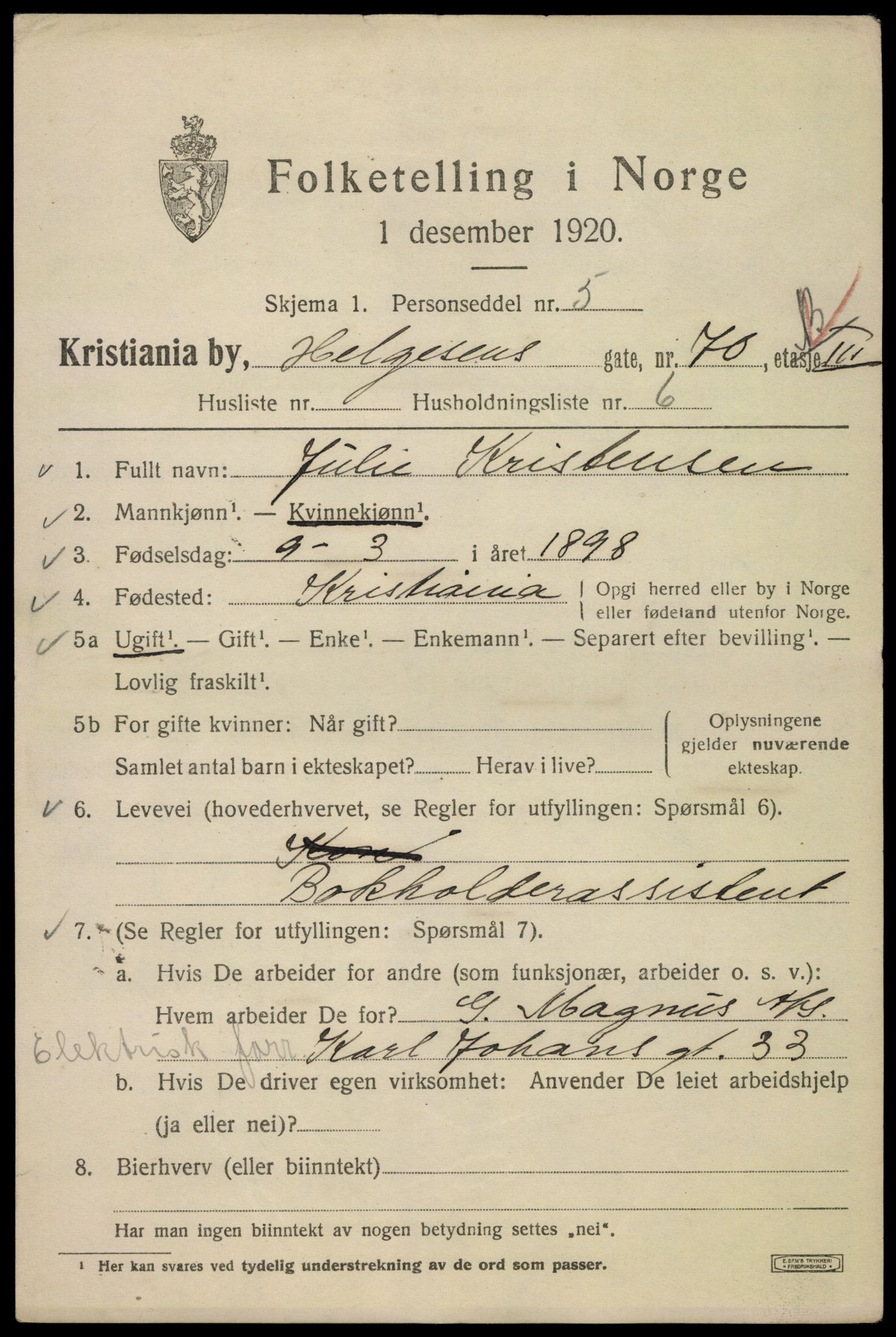 SAO, 1920 census for Kristiania, 1920, p. 286599