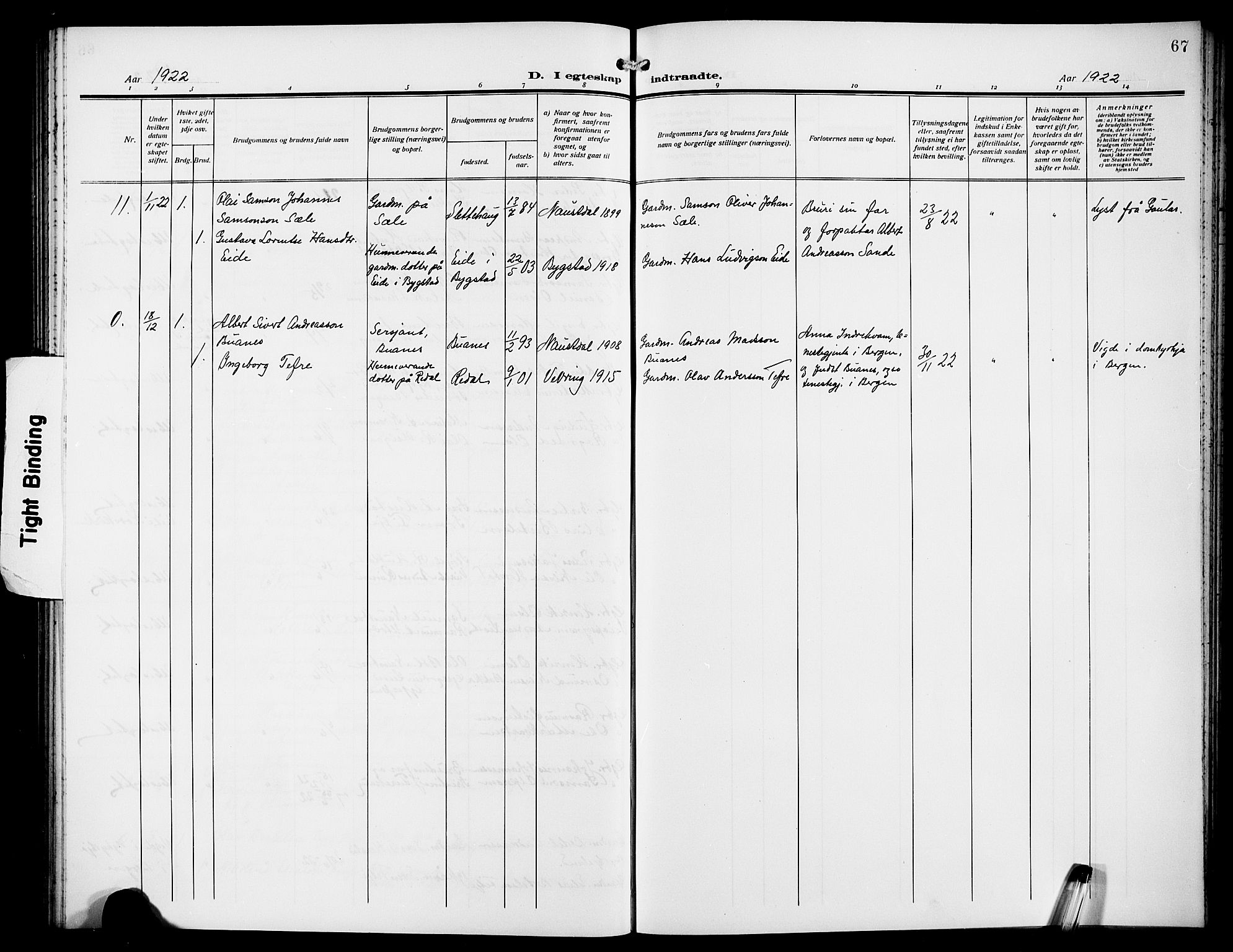 Førde sokneprestembete, SAB/A-79901/H/Hab/Habd/L0007: Parish register (copy) no. D 7, 1912-1922, p. 67