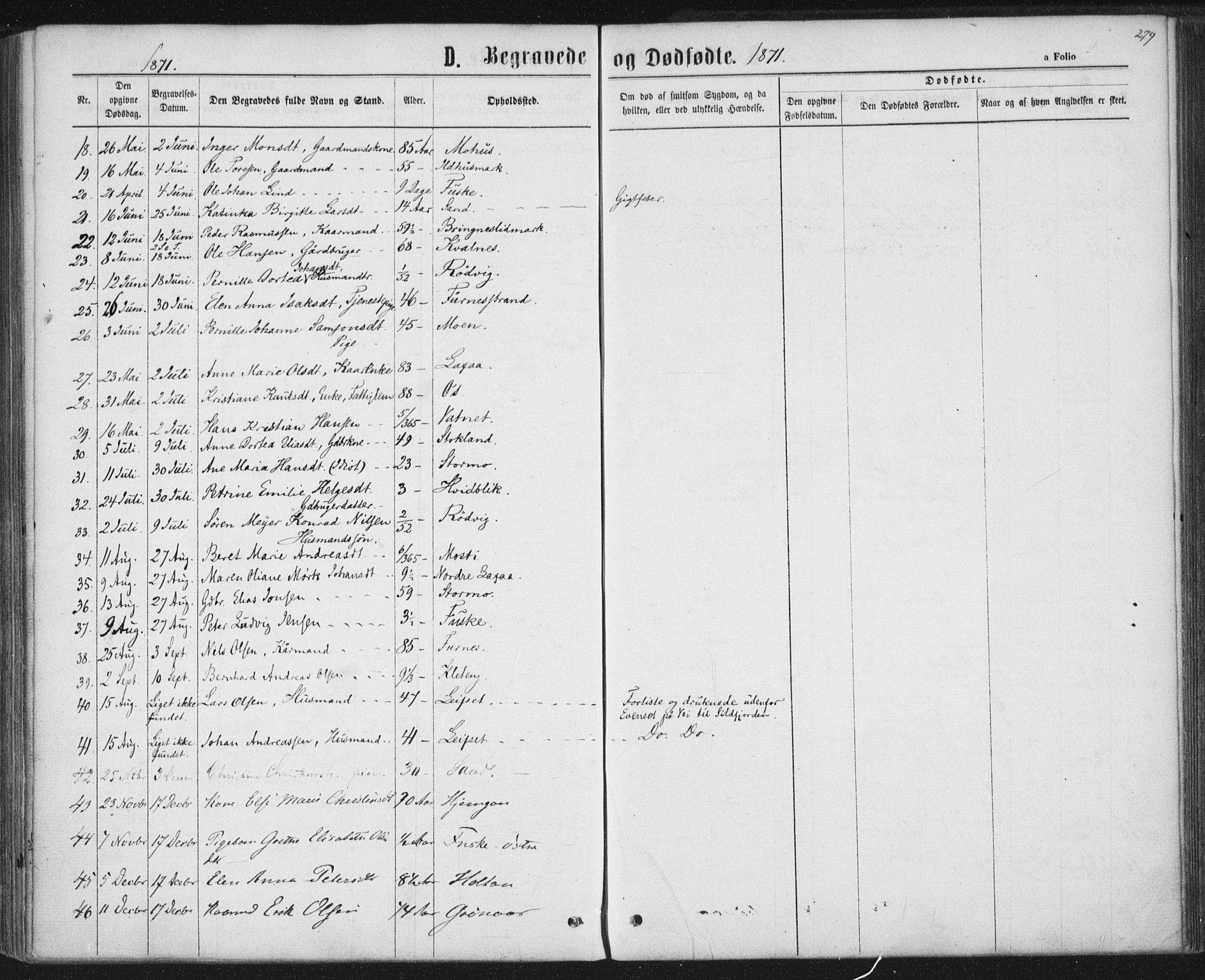 Ministerialprotokoller, klokkerbøker og fødselsregistre - Nordland, AV/SAT-A-1459/852/L0739: Parish register (official) no. 852A09, 1866-1877, p. 279