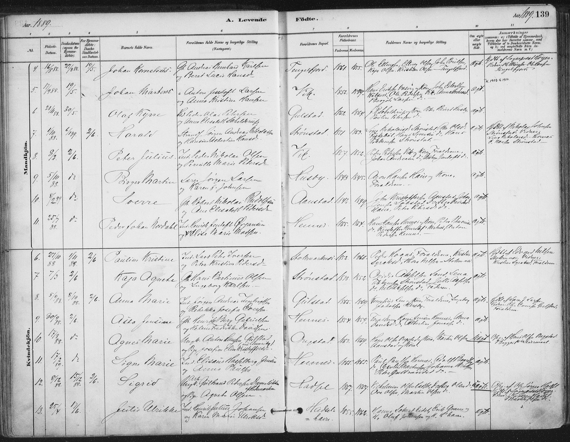 Ministerialprotokoller, klokkerbøker og fødselsregistre - Nordland, AV/SAT-A-1459/888/L1244: Parish register (official) no. 888A10, 1880-1890, p. 139