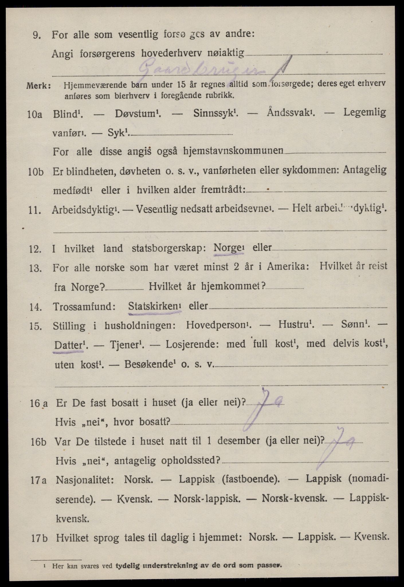 SAT, 1920 census for Agdenes, 1920, p. 2904