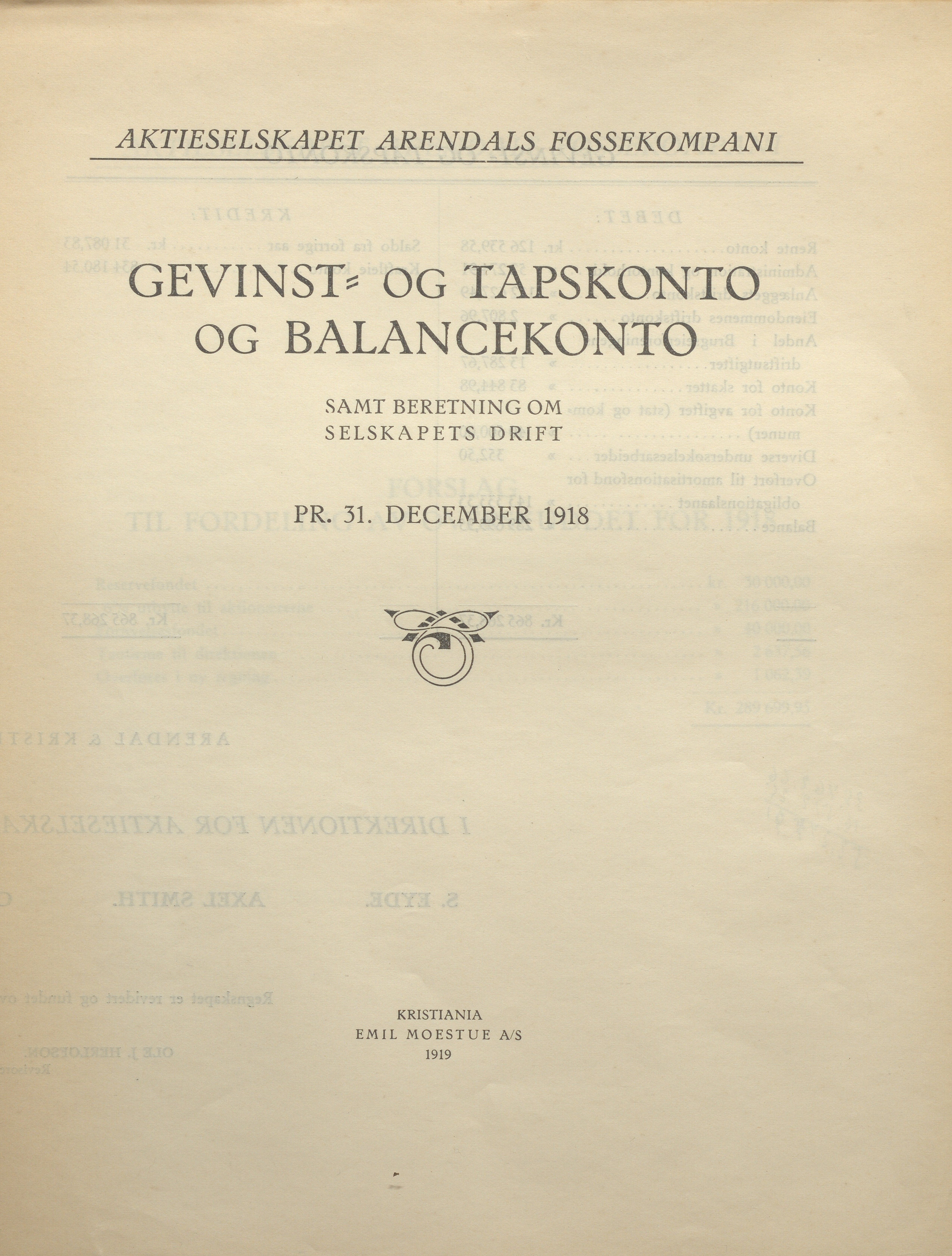 Arendals Fossekompani, AAKS/PA-2413/X/X01/L0001/0007: Beretninger, regnskap, balansekonto, gevinst- og tapskonto / Gevinst- og tapskonto og balansekonto samt beretning om selskapets drift 1917 - 1918, 1917-1918, p. 4