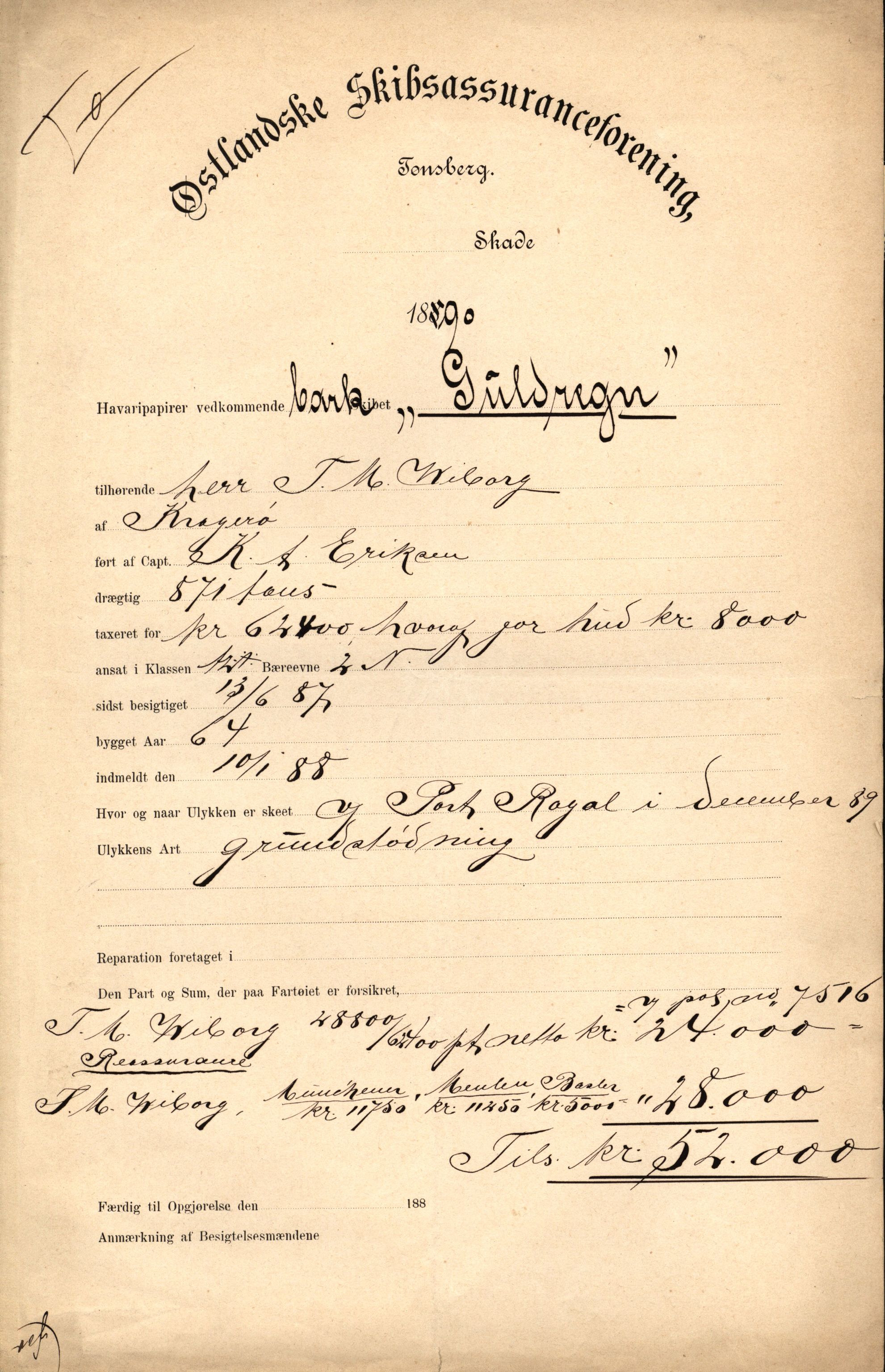 Pa 63 - Østlandske skibsassuranceforening, VEMU/A-1079/G/Ga/L0025/0004: Havaridokumenter / Imanuel, Hefhi, Guldregn, Haabet, Harald, Windsor, 1890, p. 53