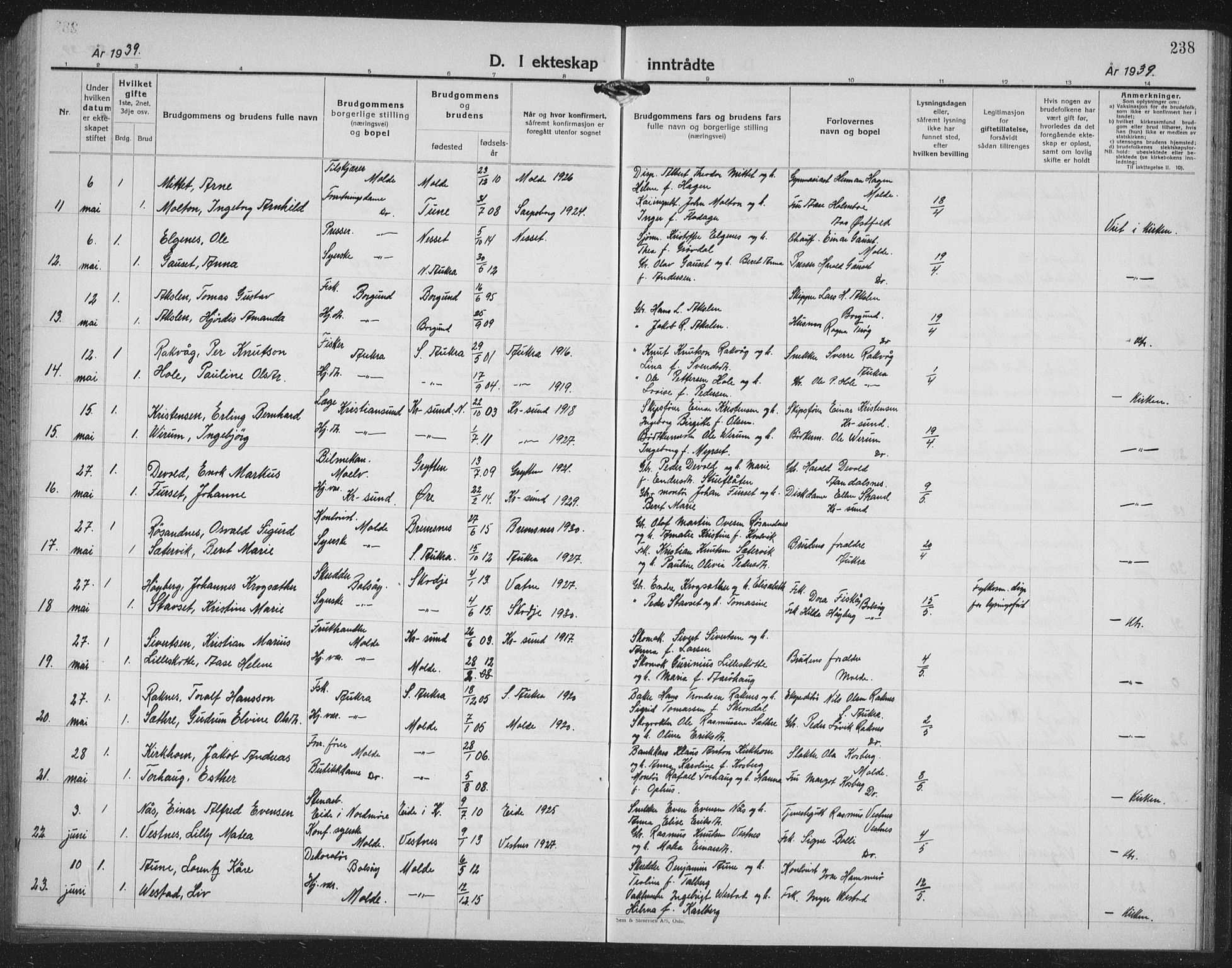 Ministerialprotokoller, klokkerbøker og fødselsregistre - Møre og Romsdal, AV/SAT-A-1454/558/L0704: Parish register (copy) no. 558C05, 1921-1942, p. 238