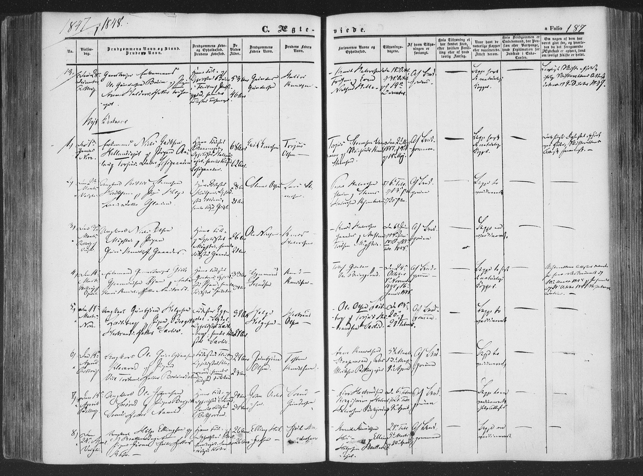 Rollag kirkebøker, SAKO/A-240/F/Fa/L0008: Parish register (official) no. I 8, 1847-1860, p. 187