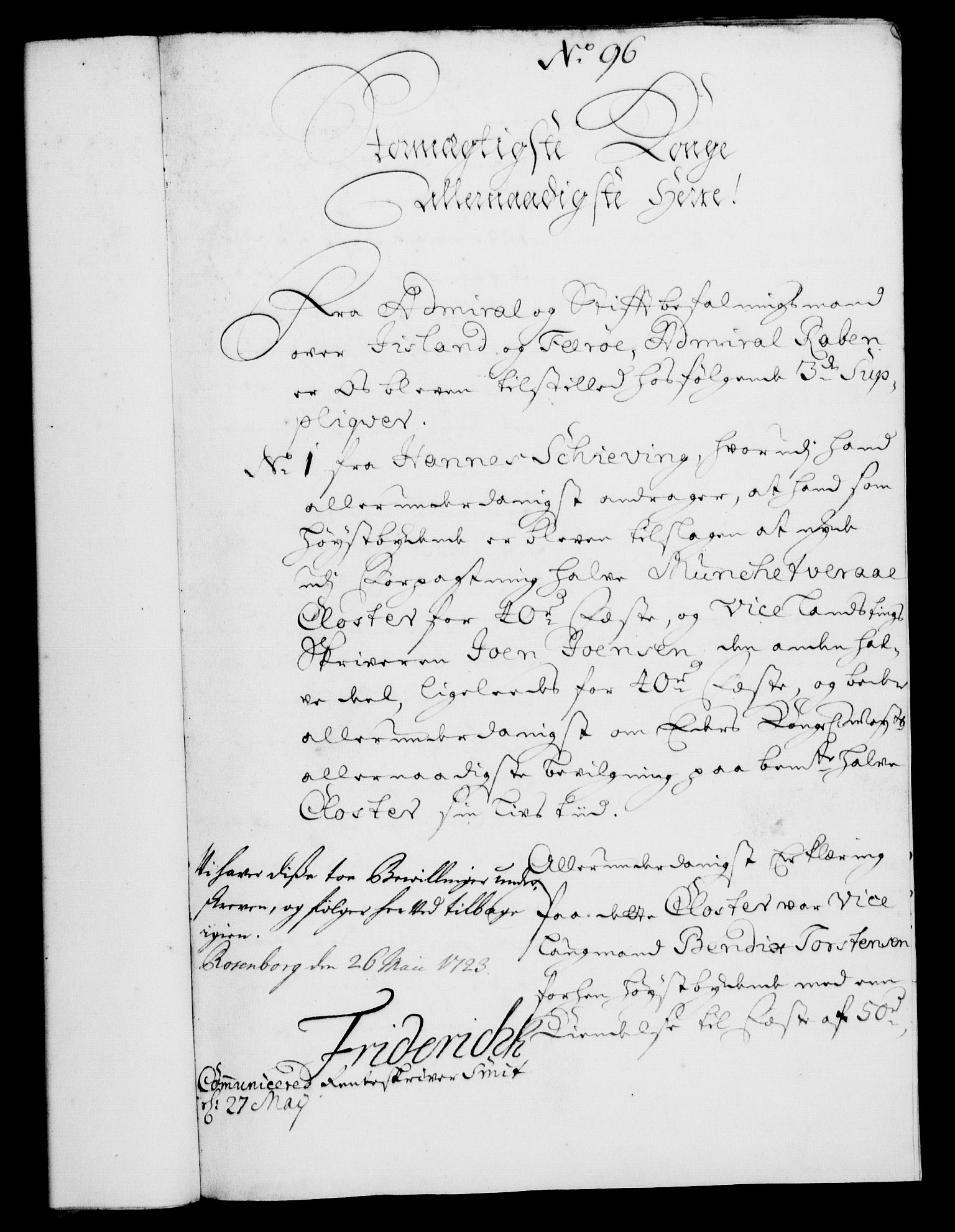Rentekammeret, Kammerkanselliet, RA/EA-3111/G/Gf/Gfa/L0006: Norsk relasjons- og resolusjonsprotokoll (merket RK 52.6), 1723, p. 596