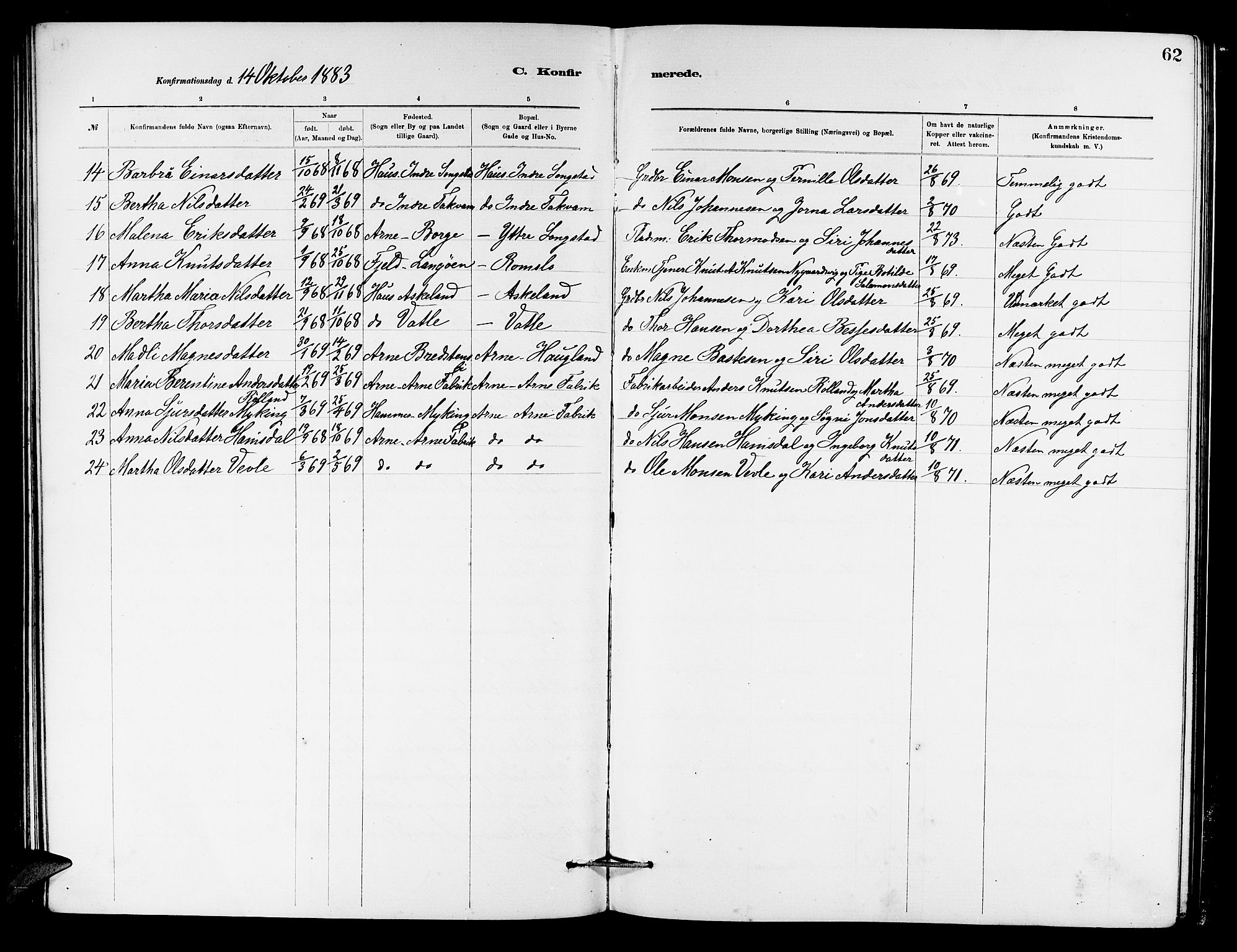 Haus sokneprestembete, AV/SAB-A-75601/H/Hab: Parish register (copy) no. B 2, 1878-1884, p. 62