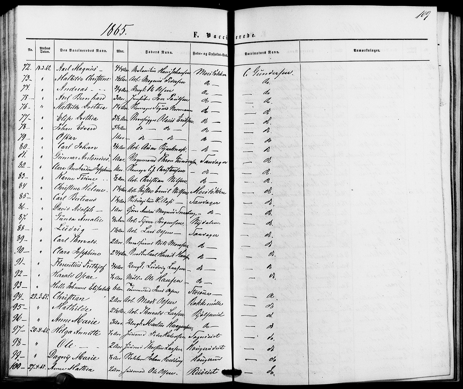 Vestre Aker prestekontor Kirkebøker, AV/SAO-A-10025/K/Ka/L0001: Vaccination register no. 1, 1857-1867, p. 109