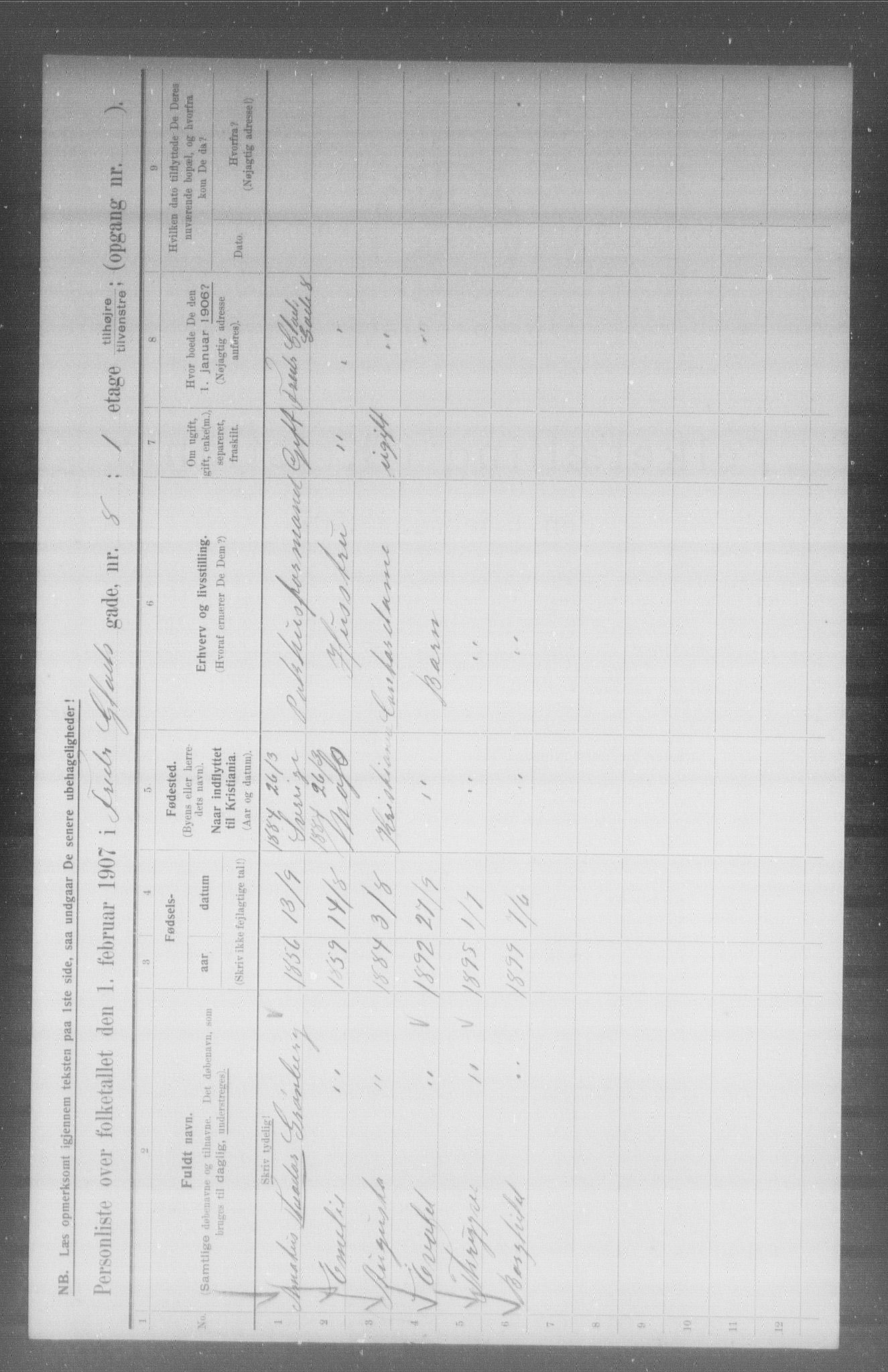 OBA, Municipal Census 1907 for Kristiania, 1907, p. 13508