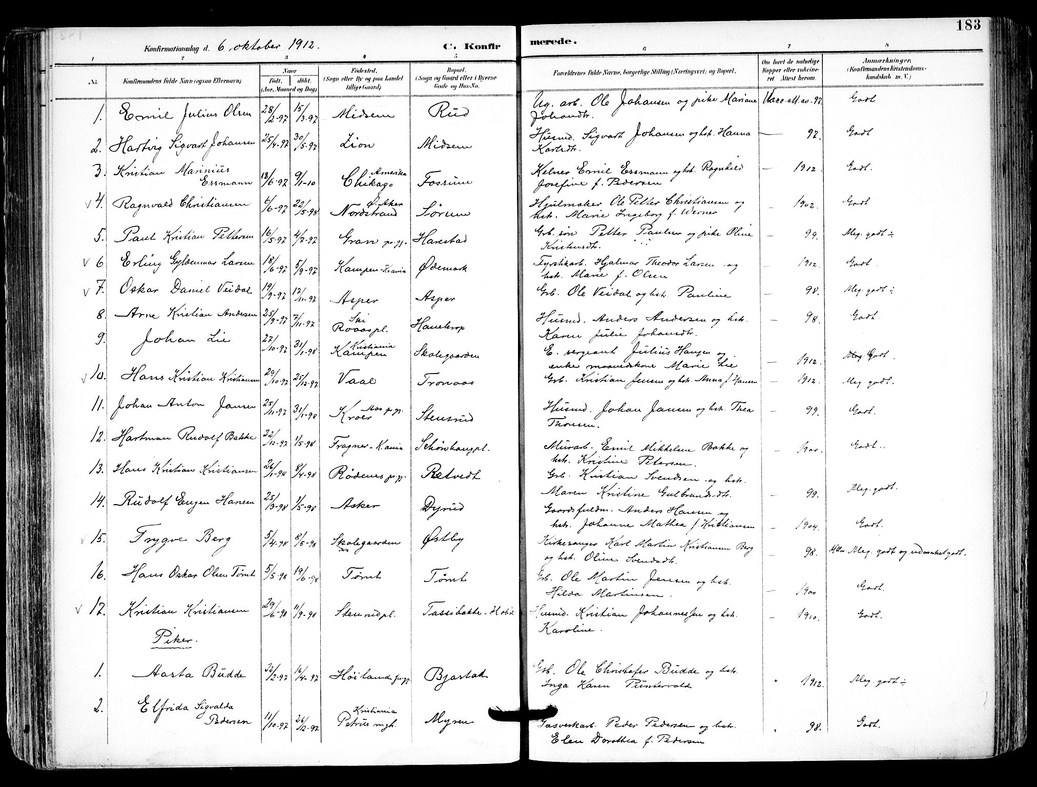 Kråkstad prestekontor Kirkebøker, SAO/A-10125a/F/Fa/L0010: Parish register (official) no. I 10, 1893-1931, p. 183