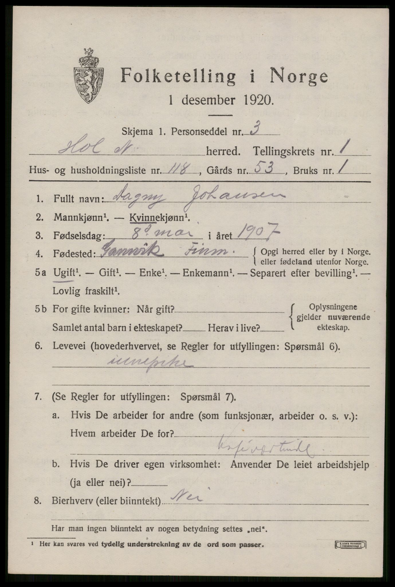 SAT, 1920 census for Hol, 1920, p. 1921