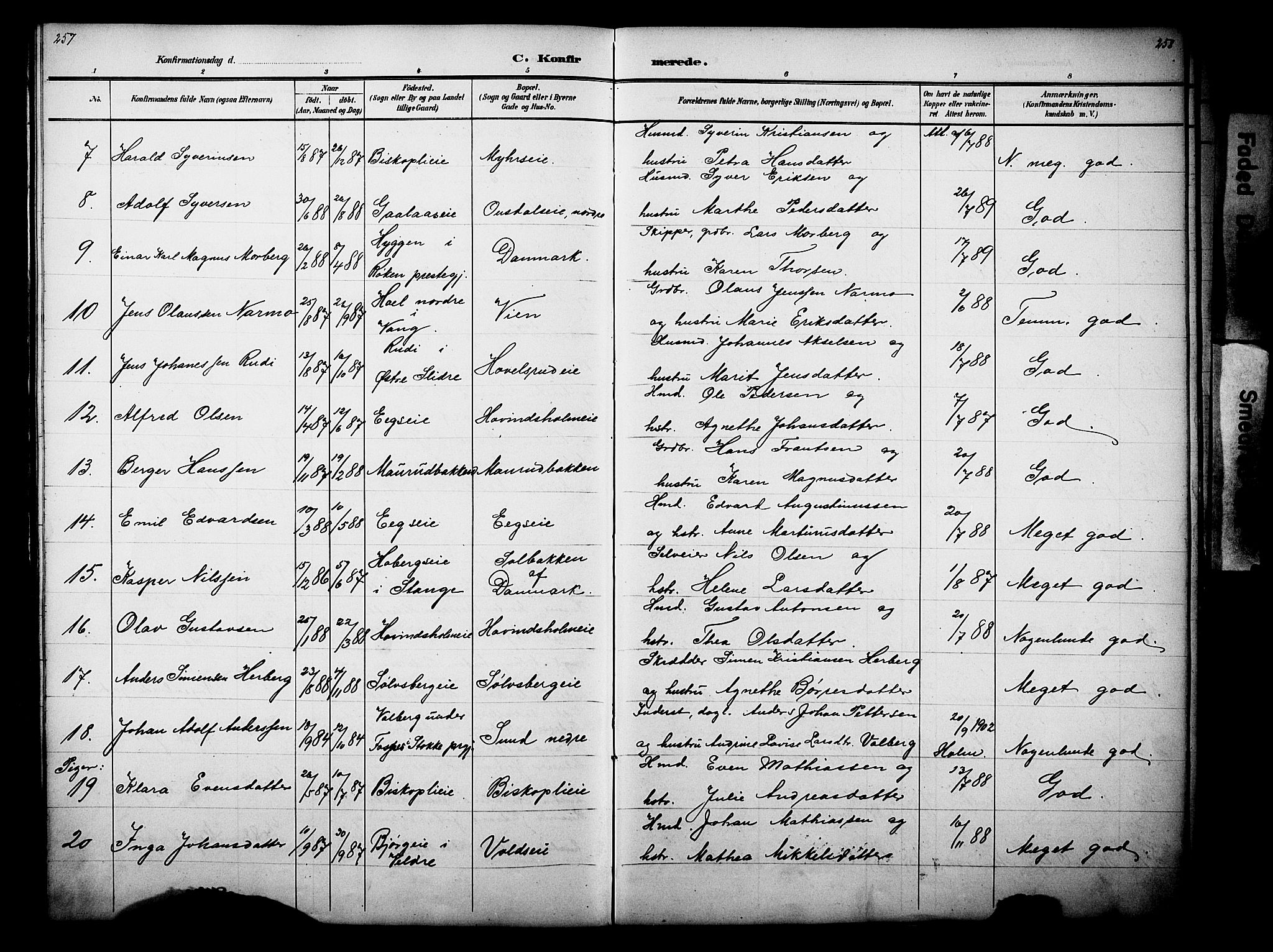 Nes prestekontor, Hedmark, AV/SAH-PREST-020/L/La/L0006: Parish register (copy) no. 6, 1890-1932, p. 257-258