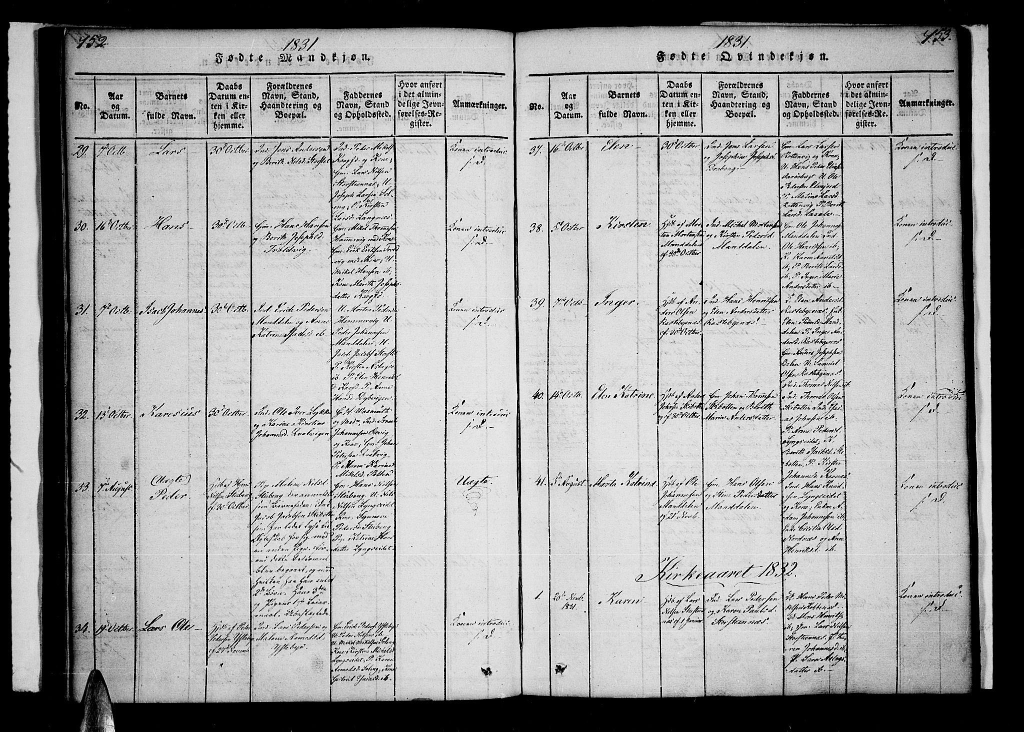 Lyngen sokneprestembete, AV/SATØ-S-1289/H/He/Hea/L0003kirke: Parish register (official) no. 3, 1822-1838, p. 152-153