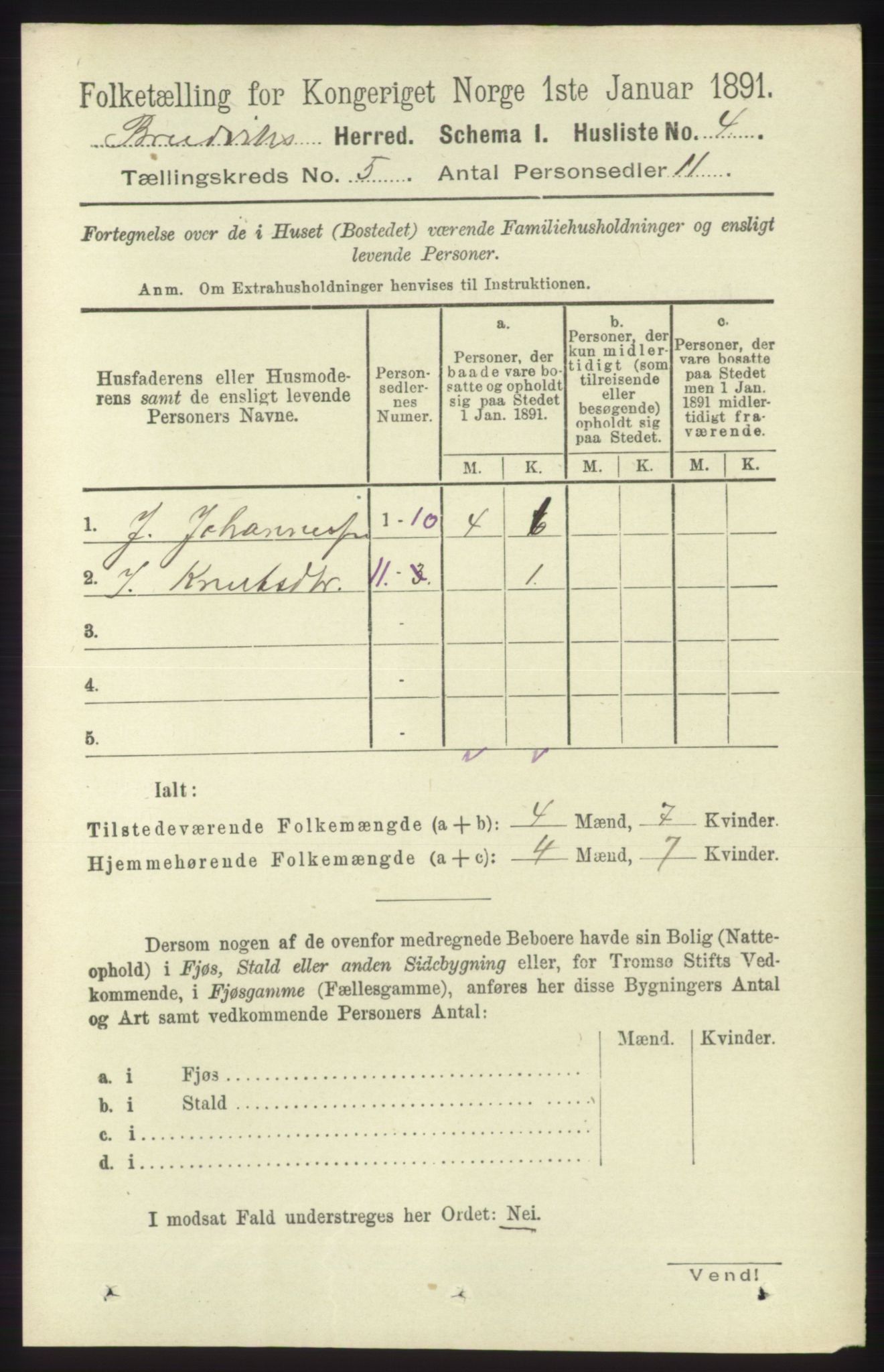 RA, 1891 census for 1251 Bruvik, 1891, p. 1223