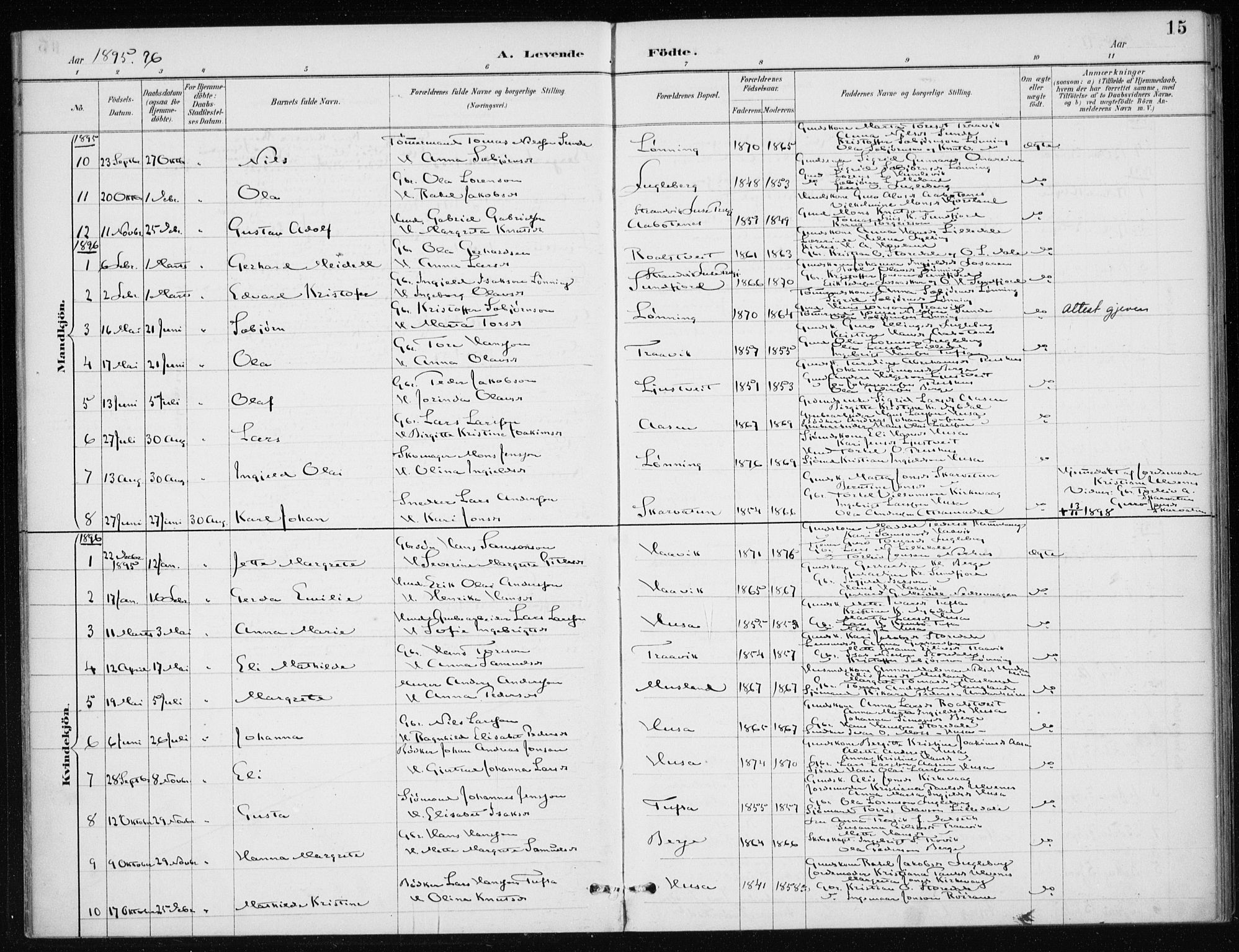 Kvinnherad sokneprestembete, SAB/A-76401/H/Haa: Parish register (official) no. E 1, 1887-1912, p. 15