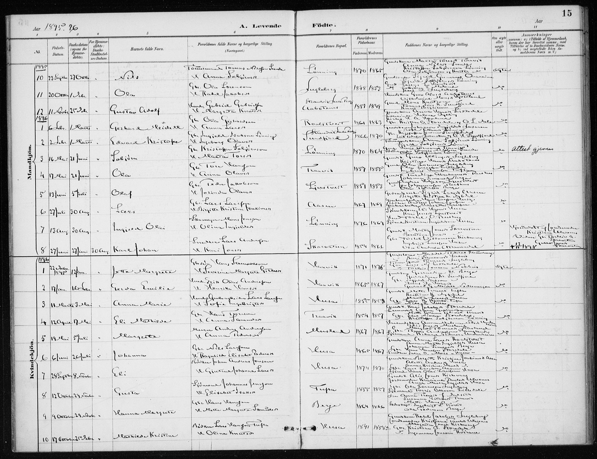 Kvinnherad sokneprestembete, AV/SAB-A-76401/H/Haa: Parish register (official) no. E 1, 1887-1912, p. 15