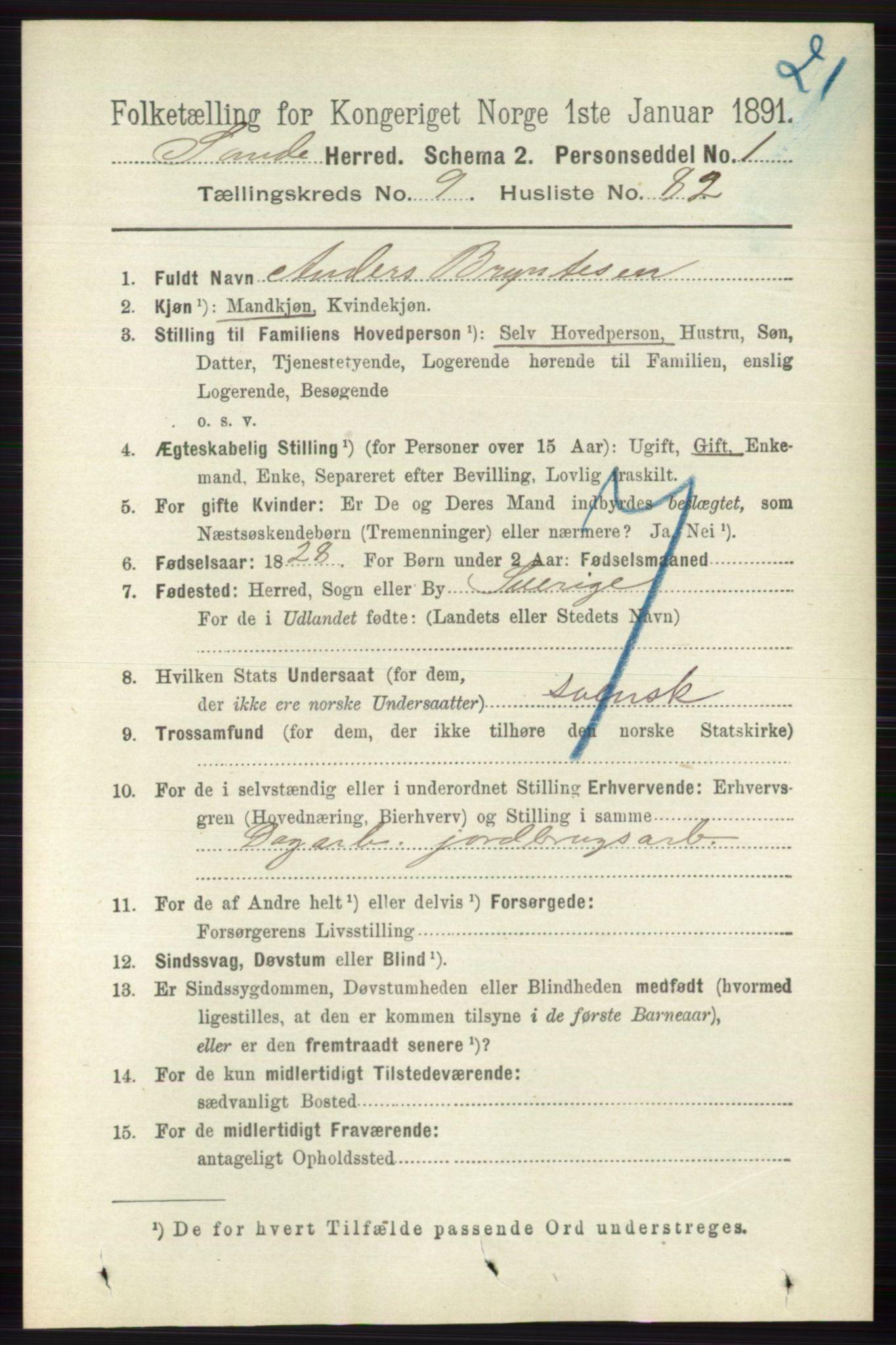 RA, 1891 census for 0713 Sande, 1891, p. 4465