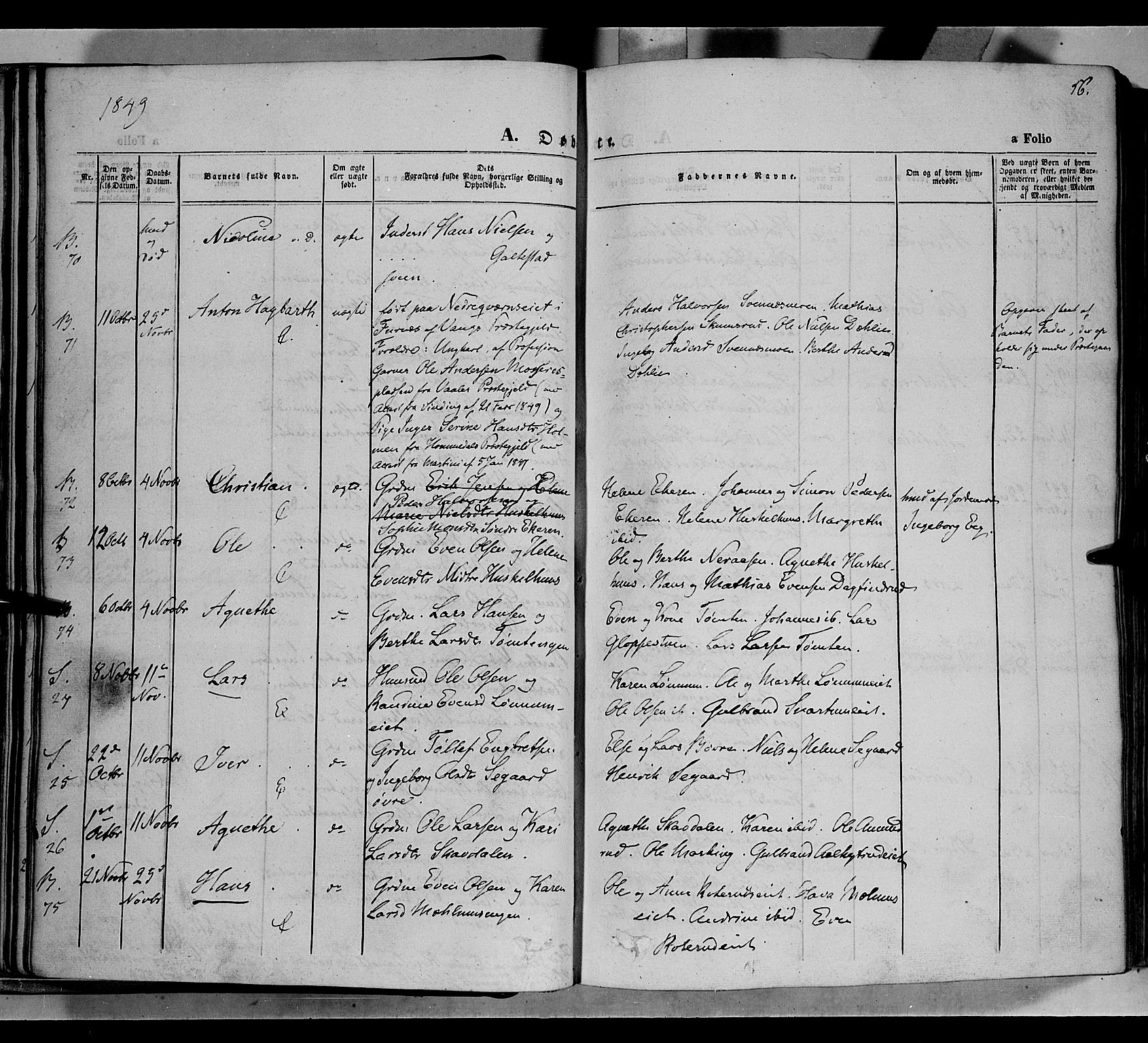 Biri prestekontor, SAH/PREST-096/H/Ha/Haa/L0005: Parish register (official) no. 5, 1843-1854, p. 56
