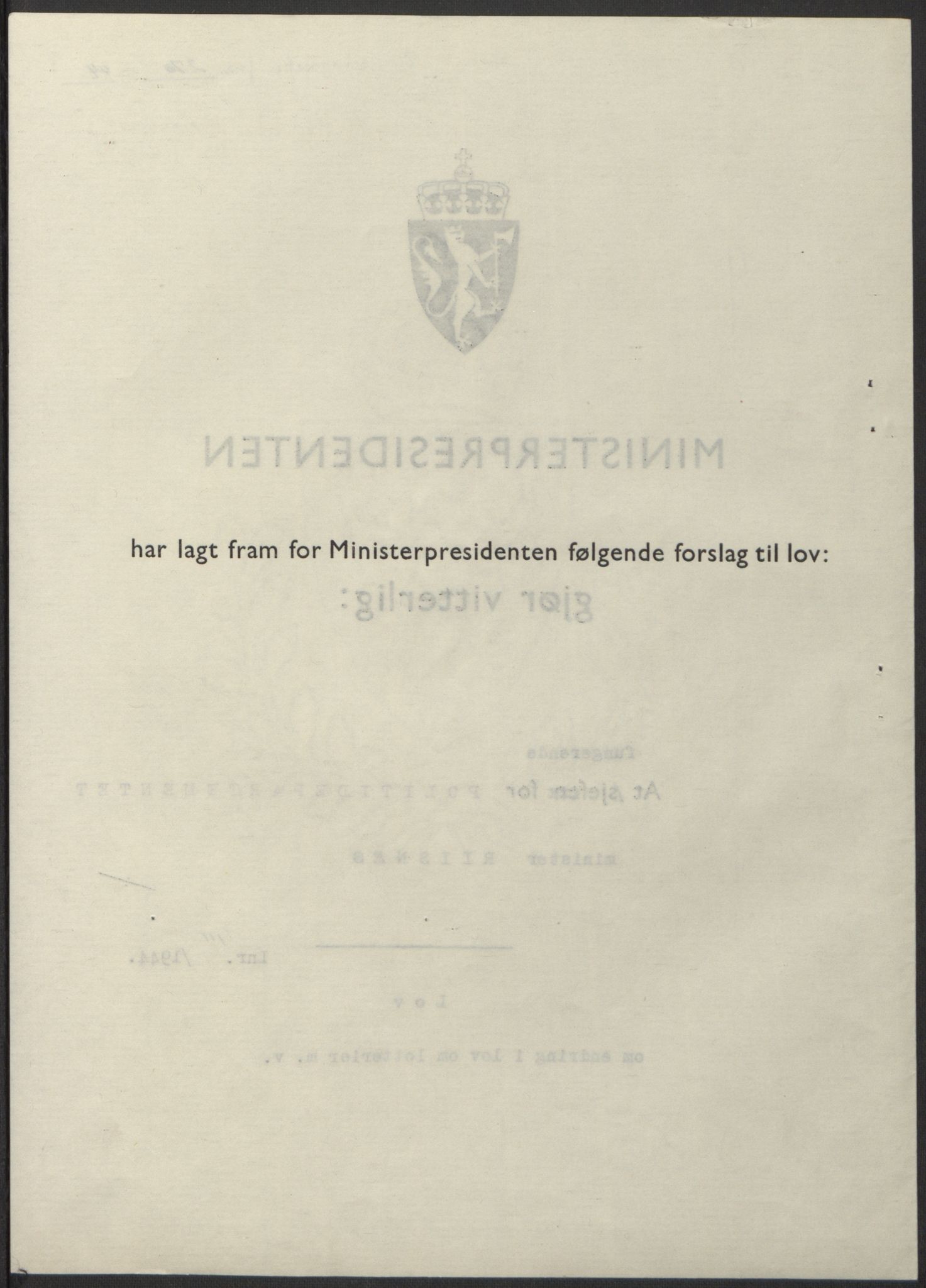 NS-administrasjonen 1940-1945 (Statsrådsekretariatet, de kommisariske statsråder mm), RA/S-4279/D/Db/L0100: Lover, 1944, p. 526