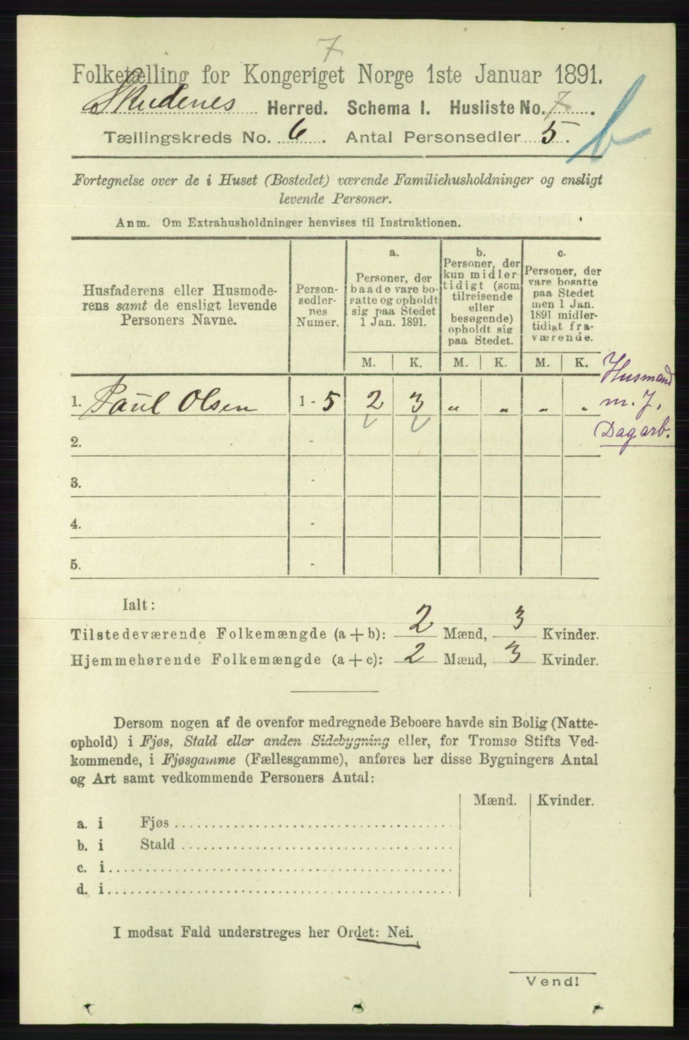 RA, 1891 census for 1150 Skudenes, 1891, p. 5565