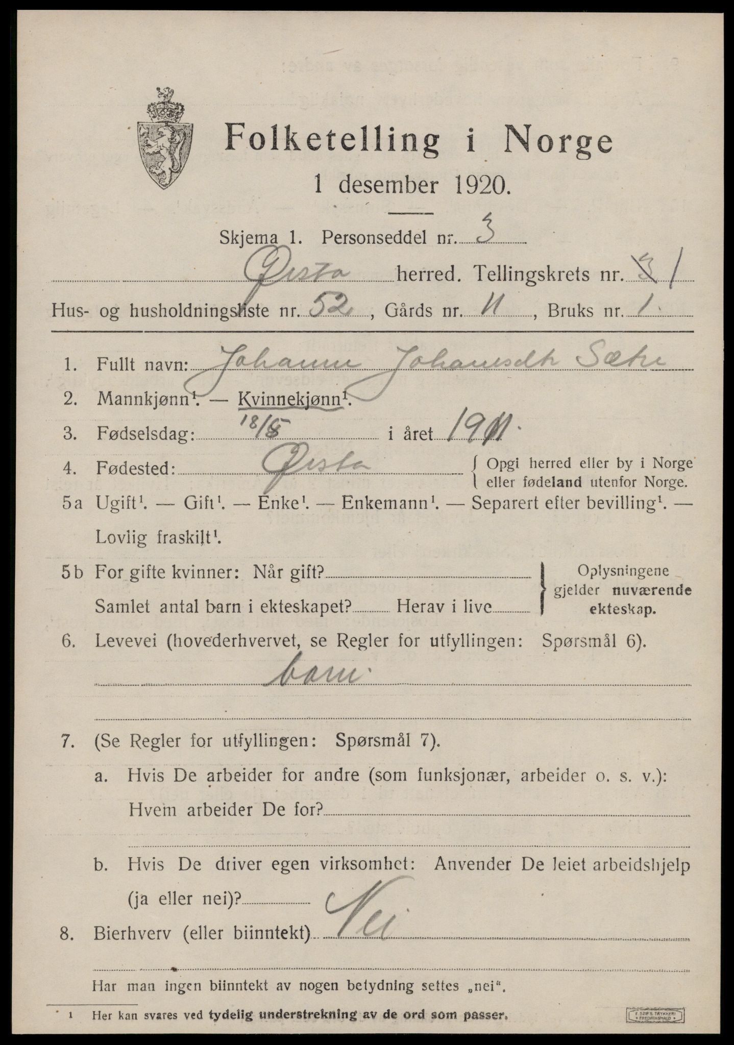 SAT, 1920 census for Ørsta, 1920, p. 1720