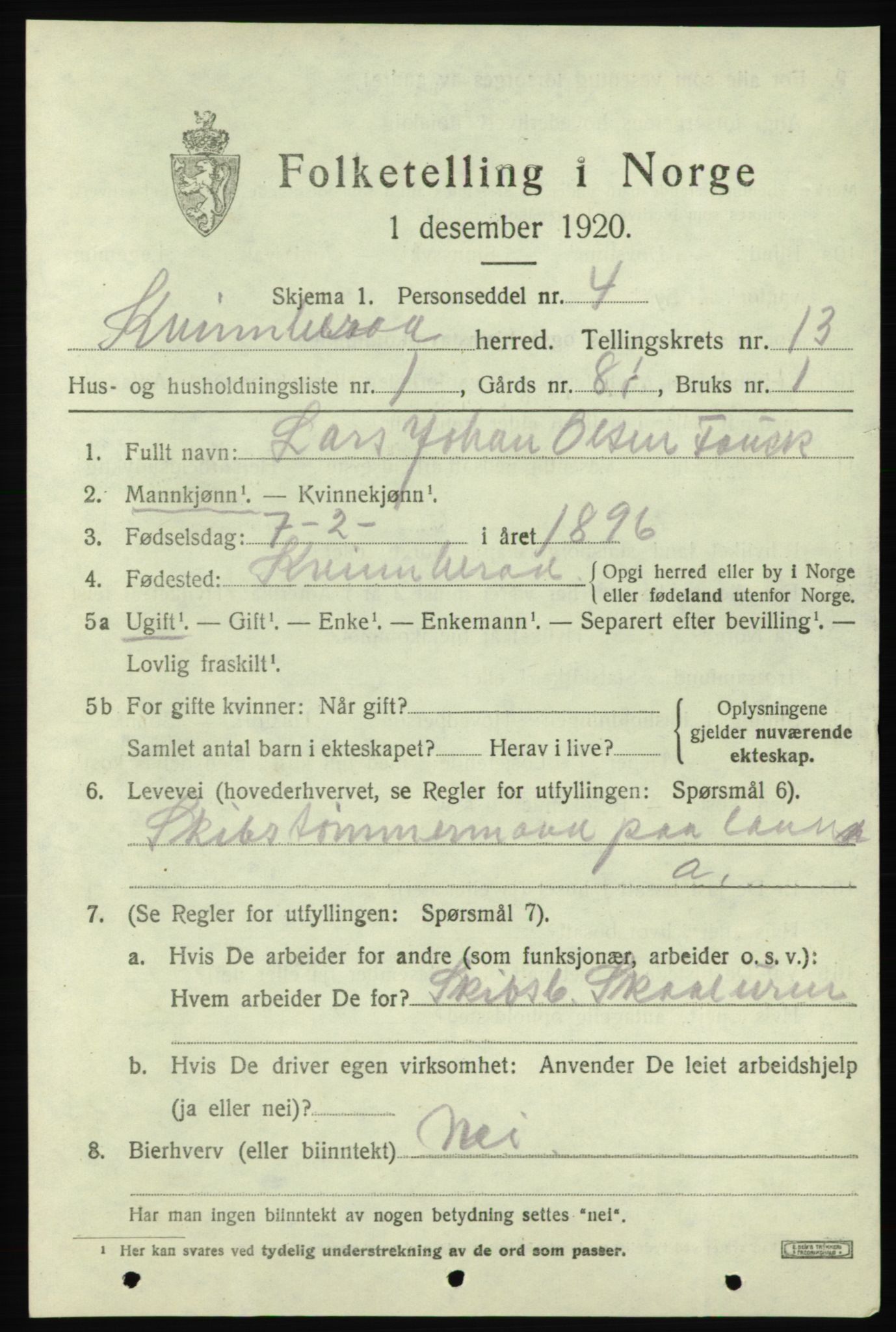 SAB, 1920 census for Kvinnherad, 1920, p. 7630