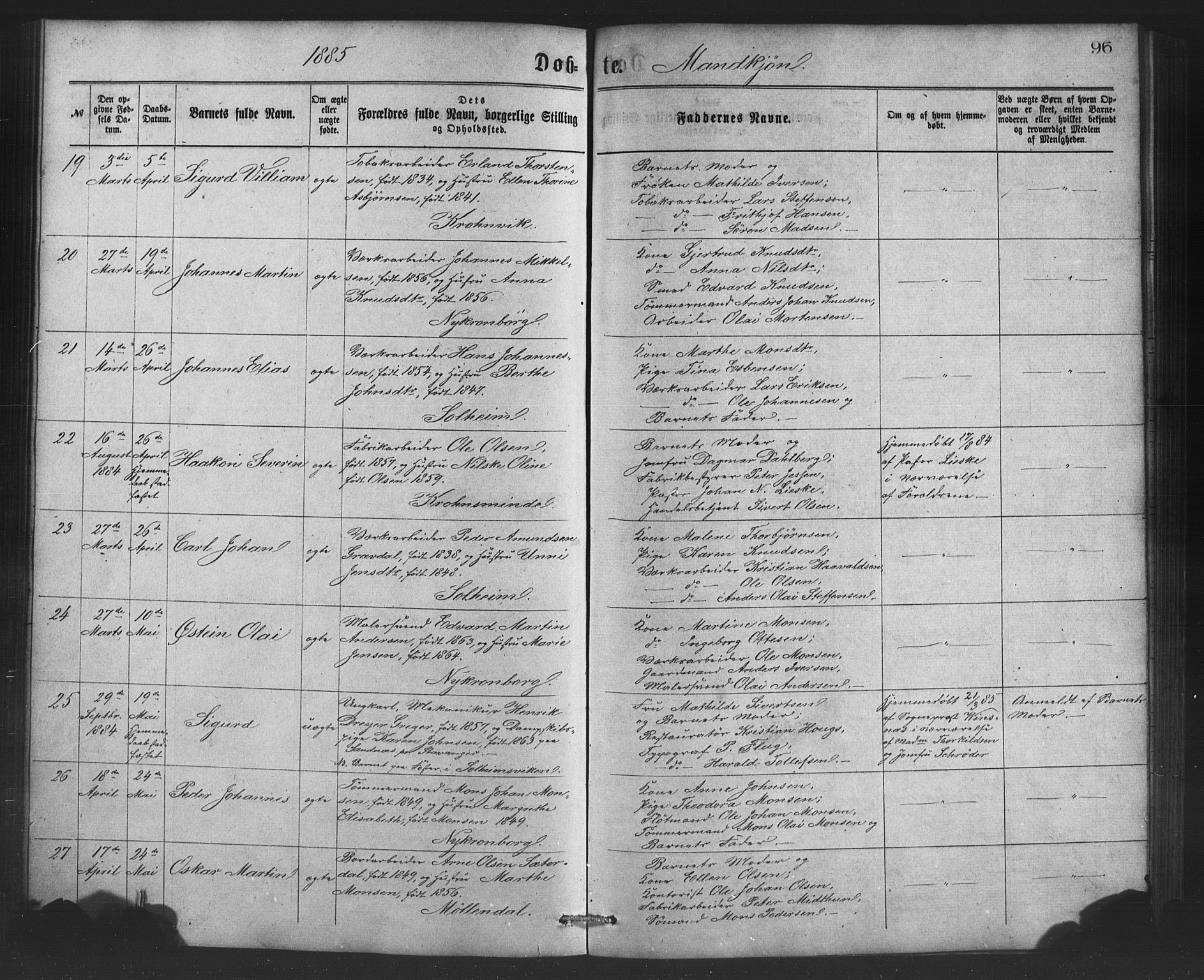 St. Jørgens hospital og Årstad sokneprestembete, AV/SAB-A-99934: Parish register (copy) no. A 4, 1873-1885, p. 96