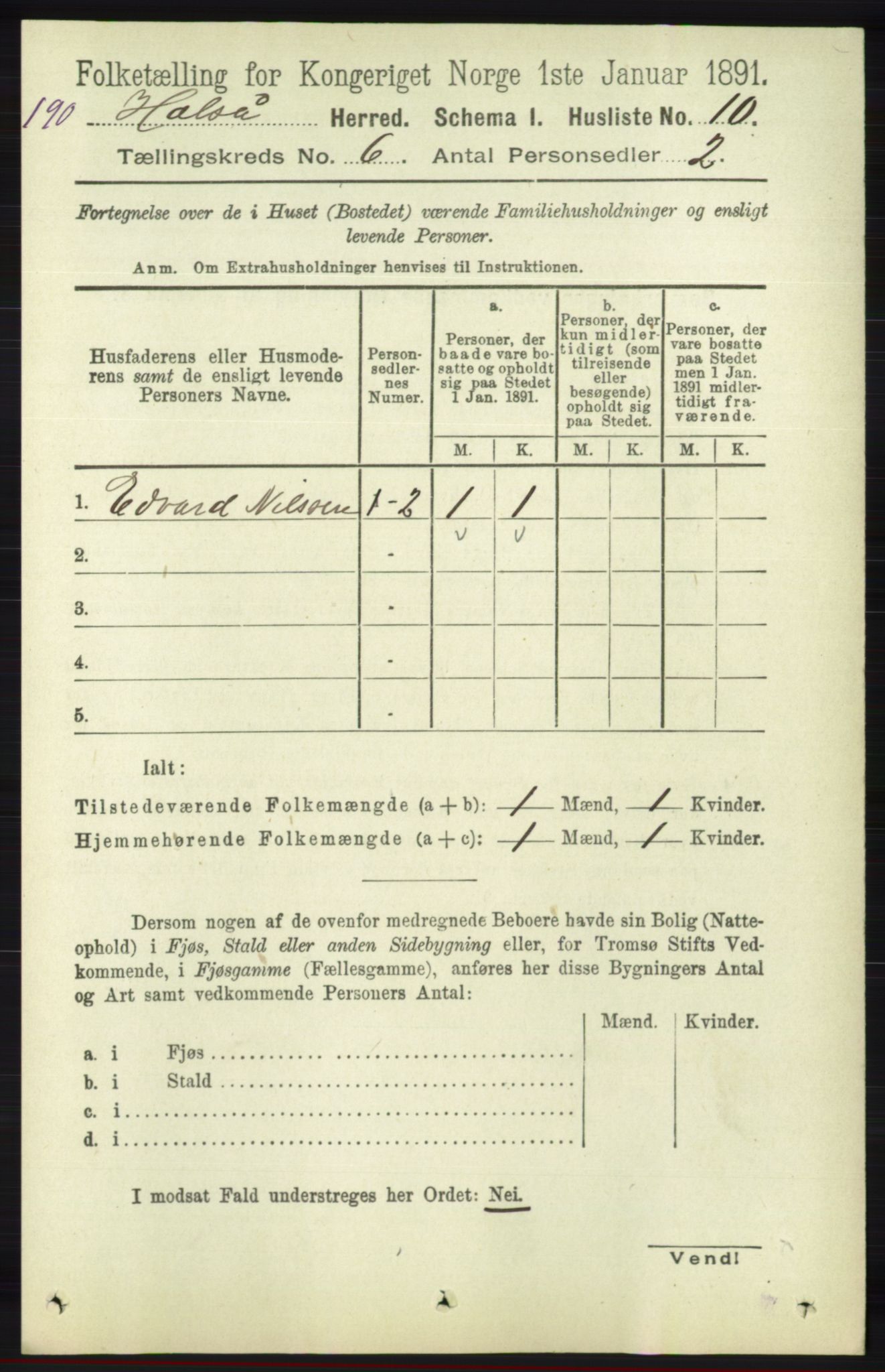RA, 1891 census for 1019 Halse og Harkmark, 1891, p. 2320