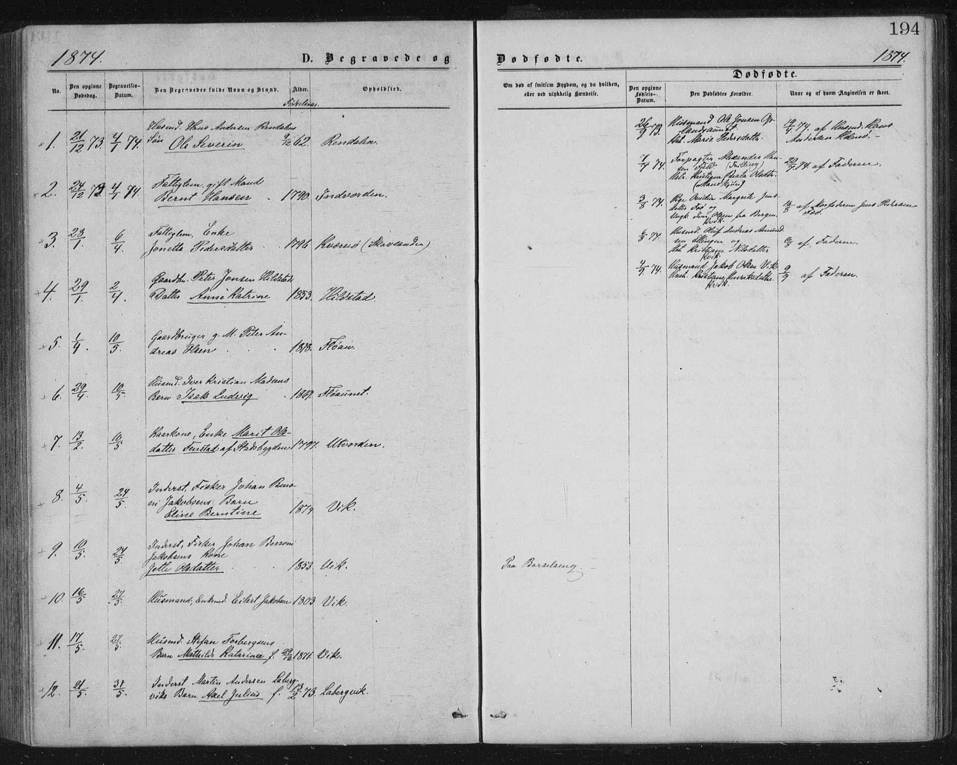 Ministerialprotokoller, klokkerbøker og fødselsregistre - Nord-Trøndelag, SAT/A-1458/771/L0596: Parish register (official) no. 771A03, 1870-1884, p. 194
