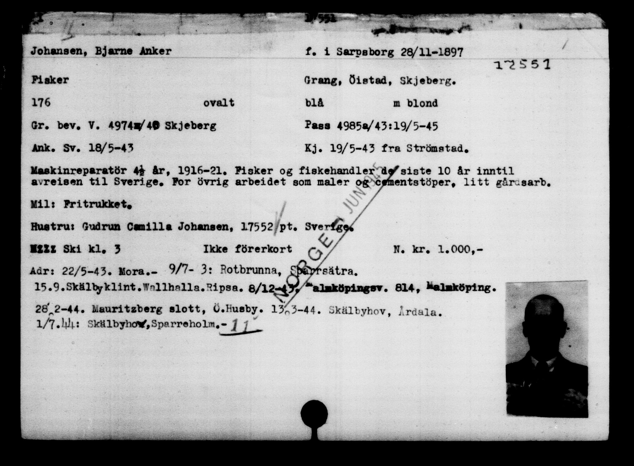 Utenriksstasjonene, Legasjonen i Stockholm, Flyktningkontoret, AV/RA-S-6753/V/Va/L0008: Kjesäterkartoteket, flyktninger med registreringsnr. 15700-18547, 1940-1945, p. 2049