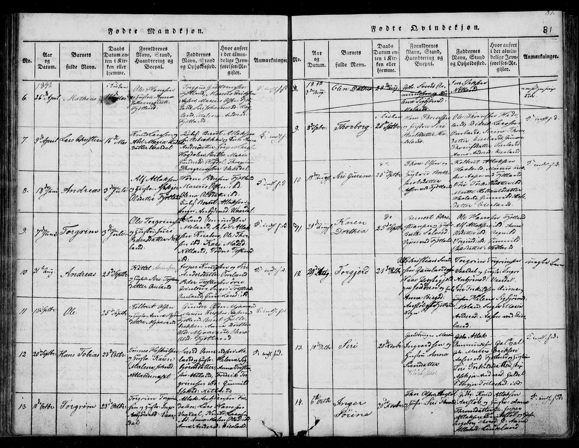 Fjotland sokneprestkontor, SAK/1111-0010/F/Fb/L0001: Parish register (copy) no. B 1, 1816-1849, p. 81