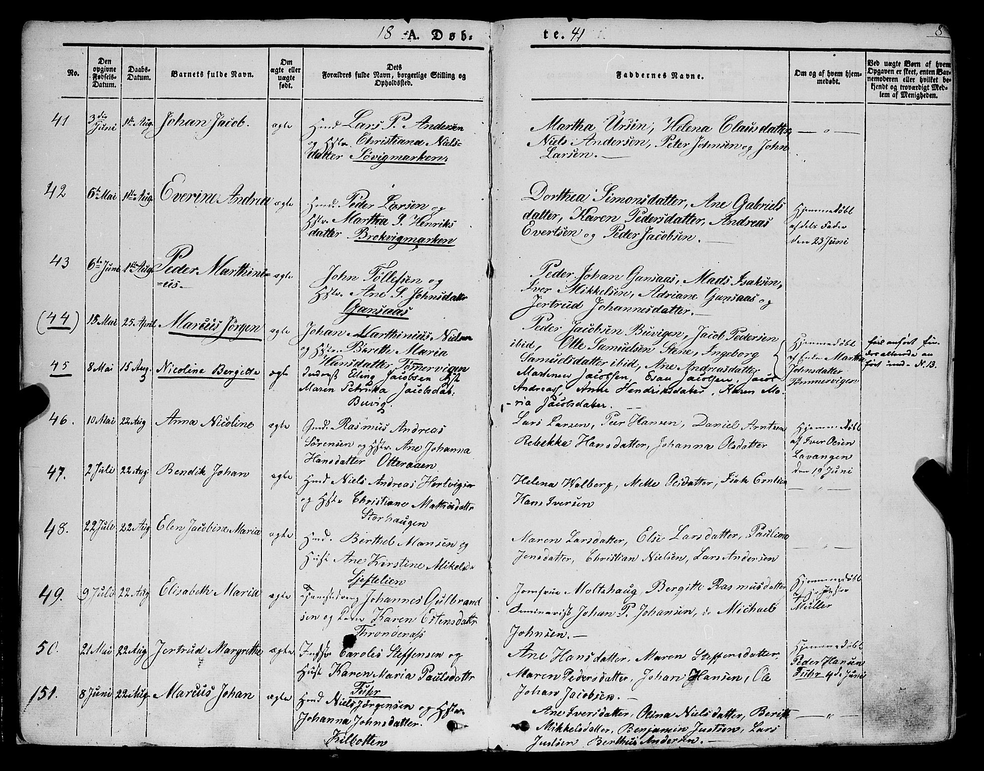 Trondenes sokneprestkontor, SATØ/S-1319/H/Ha/L0009kirke: Parish register (official) no. 9, 1841-1852, p. 8