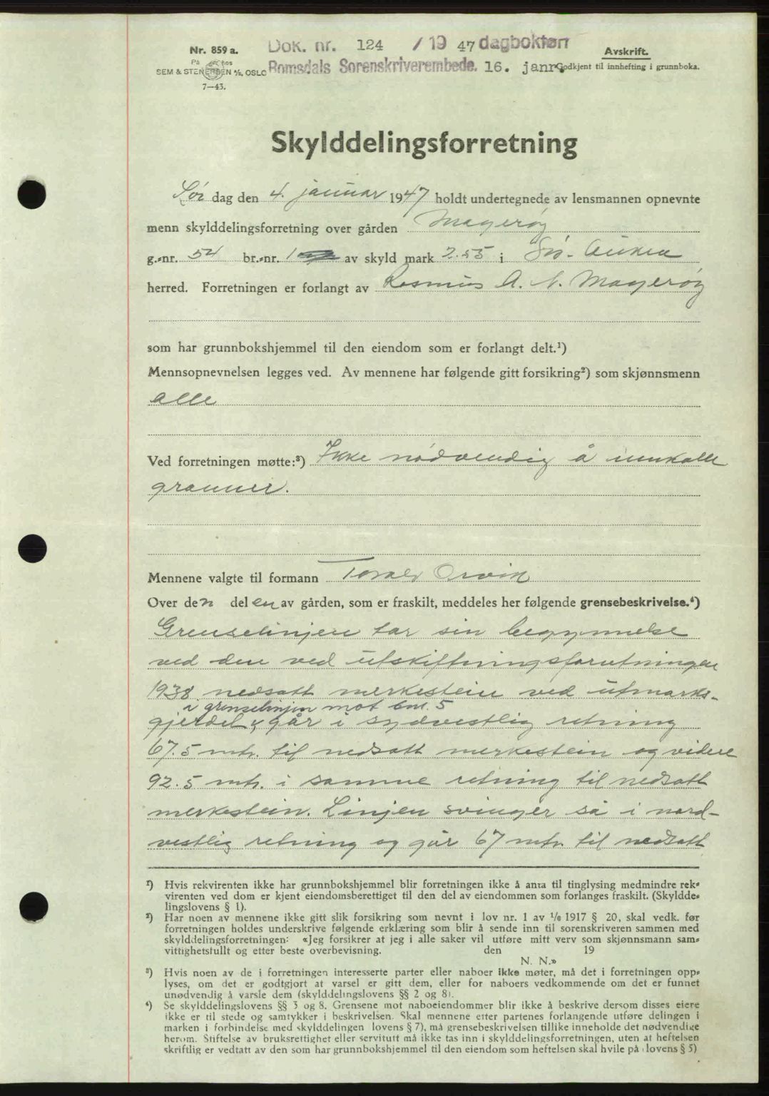 Romsdal sorenskriveri, SAT/A-4149/1/2/2C: Mortgage book no. A22, 1947-1947, Diary no: : 124/1947
