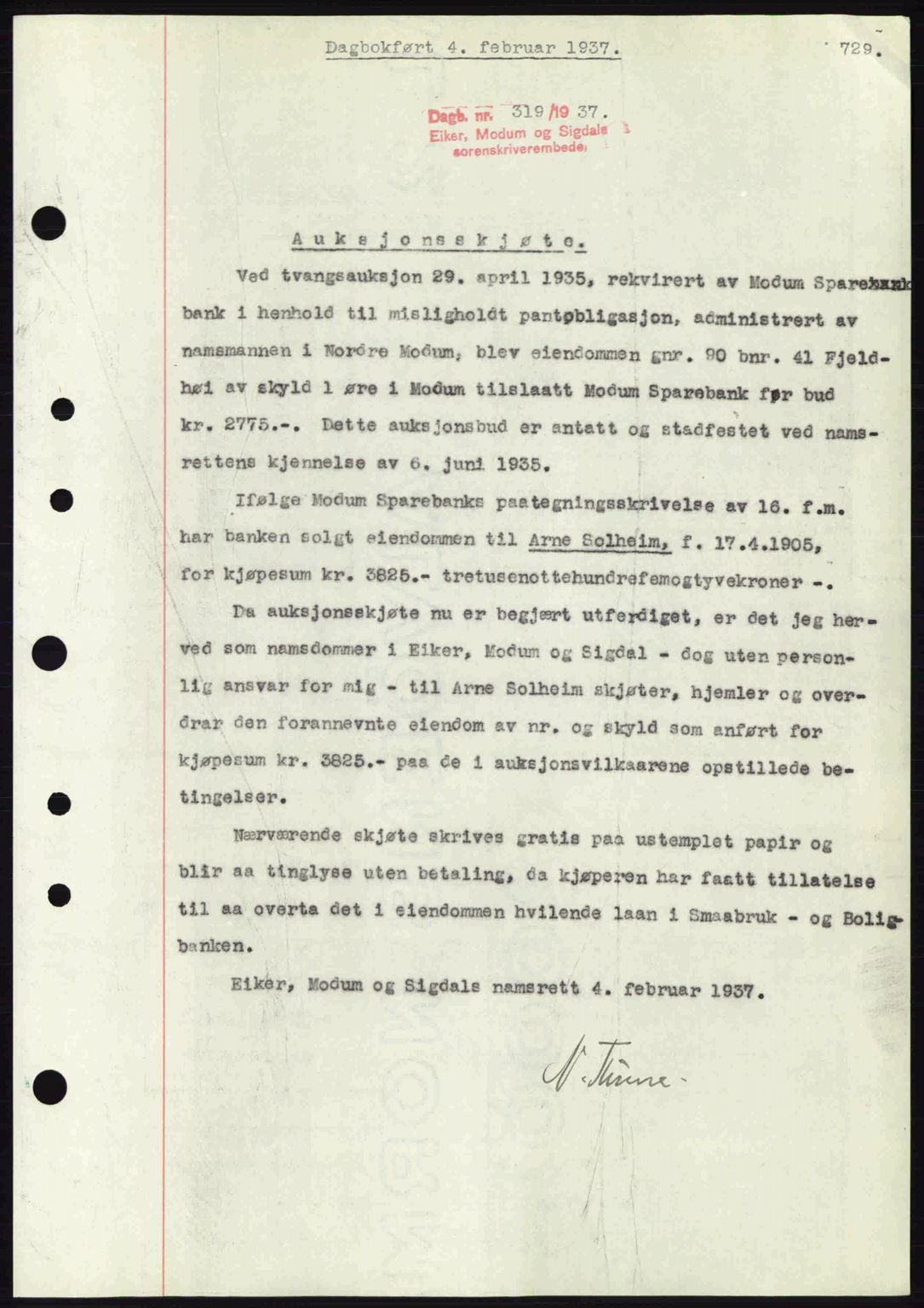 Eiker, Modum og Sigdal sorenskriveri, SAKO/A-123/G/Ga/Gab/L0034: Mortgage book no. A4, 1936-1937, Diary no: : 319/1937