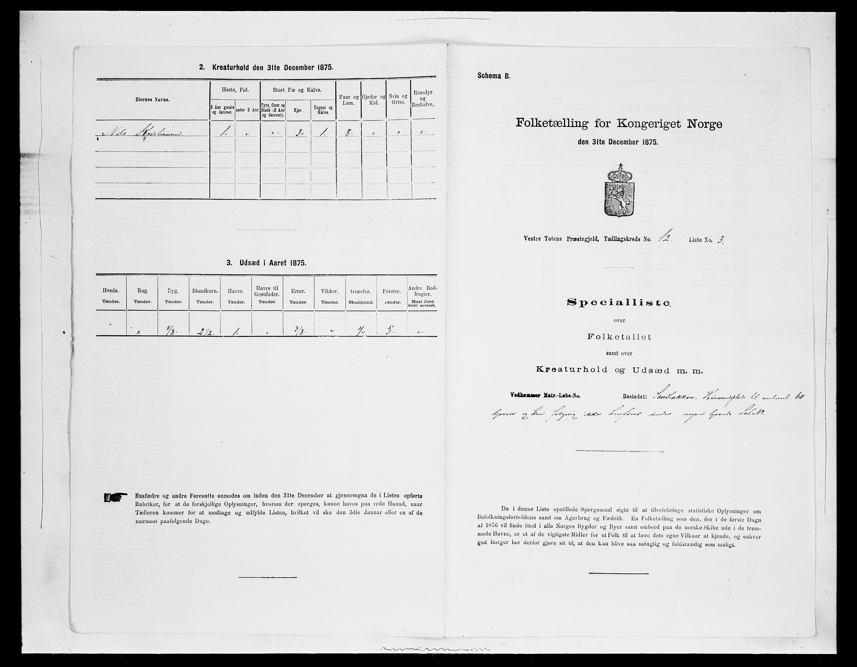 SAH, 1875 census for 0529P Vestre Toten, 1875, p. 2206