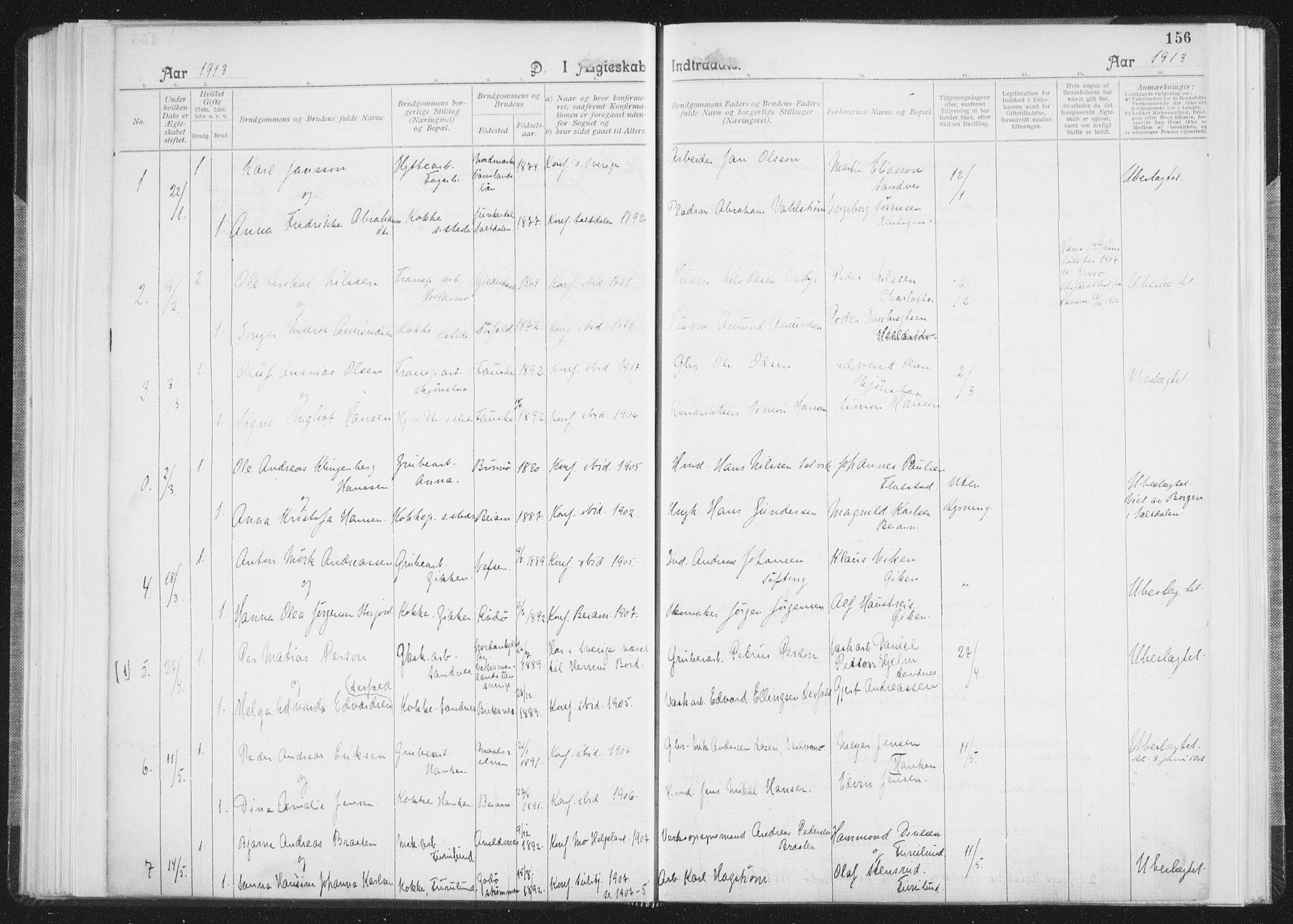 Ministerialprotokoller, klokkerbøker og fødselsregistre - Nordland, SAT/A-1459/850/L0711: Curate's parish register no. 850B01, 1902-1915, p. 156