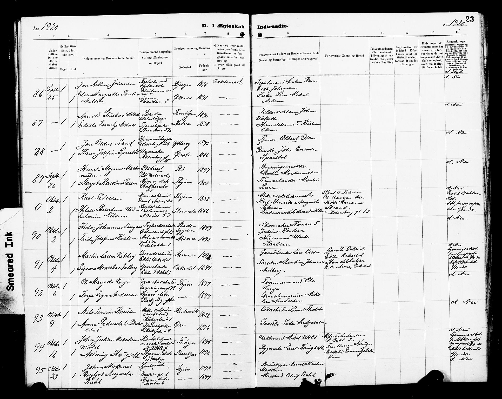 Ministerialprotokoller, klokkerbøker og fødselsregistre - Sør-Trøndelag, SAT/A-1456/605/L0257: Parish register (copy) no. 605C04, 1916-1922, p. 23