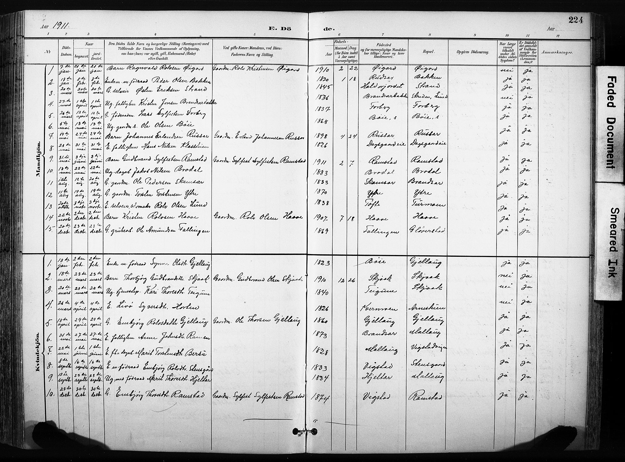 Skjåk prestekontor, AV/SAH-PREST-072/H/Ha/Hab/L0003: Parish register (copy) no. 3, 1893-1932, p. 224