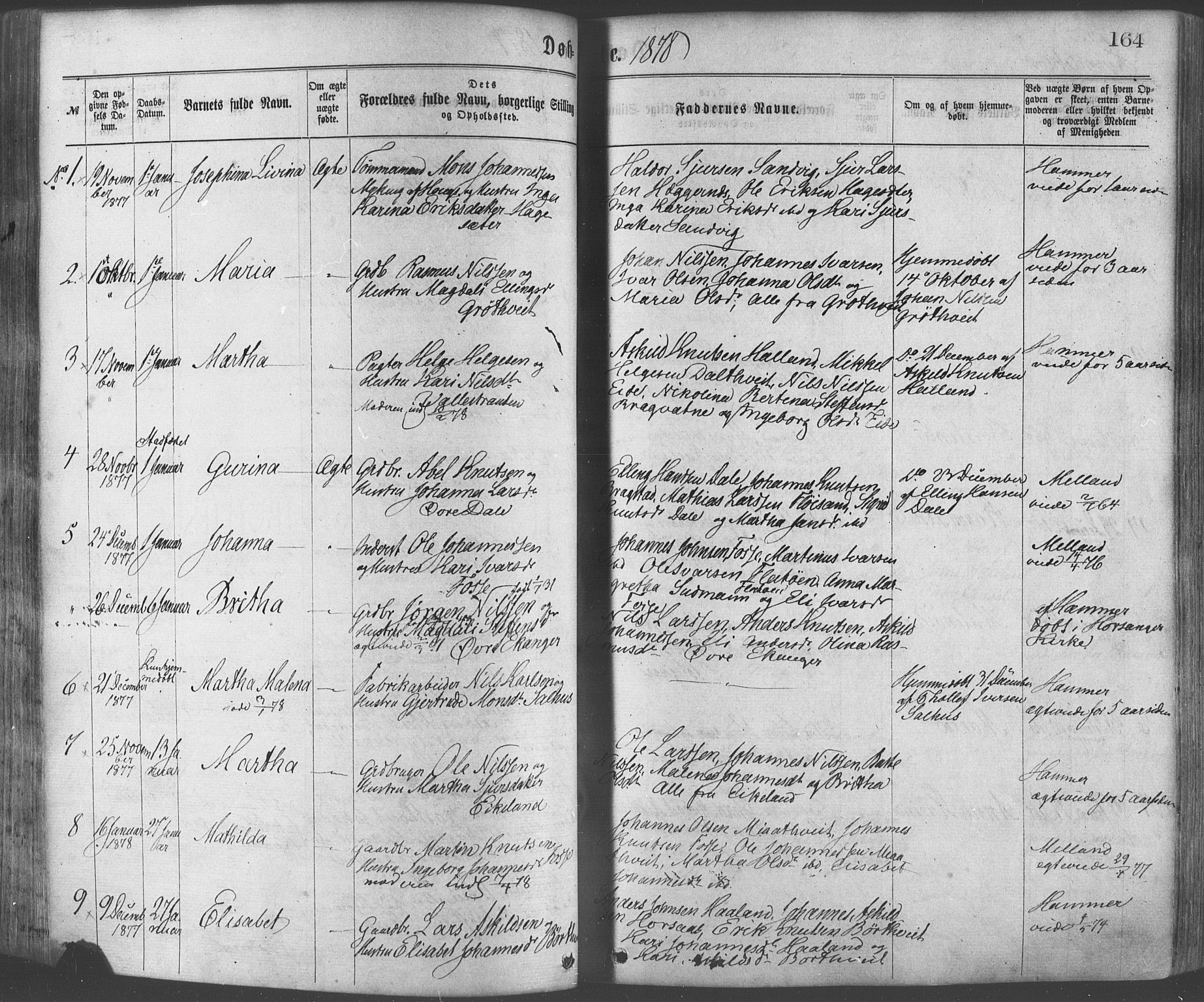 Hamre sokneprestembete, AV/SAB-A-75501/H/Ha/Haa/Haaa/L0015: Parish register (official) no. A 15, 1870-1881, p. 164