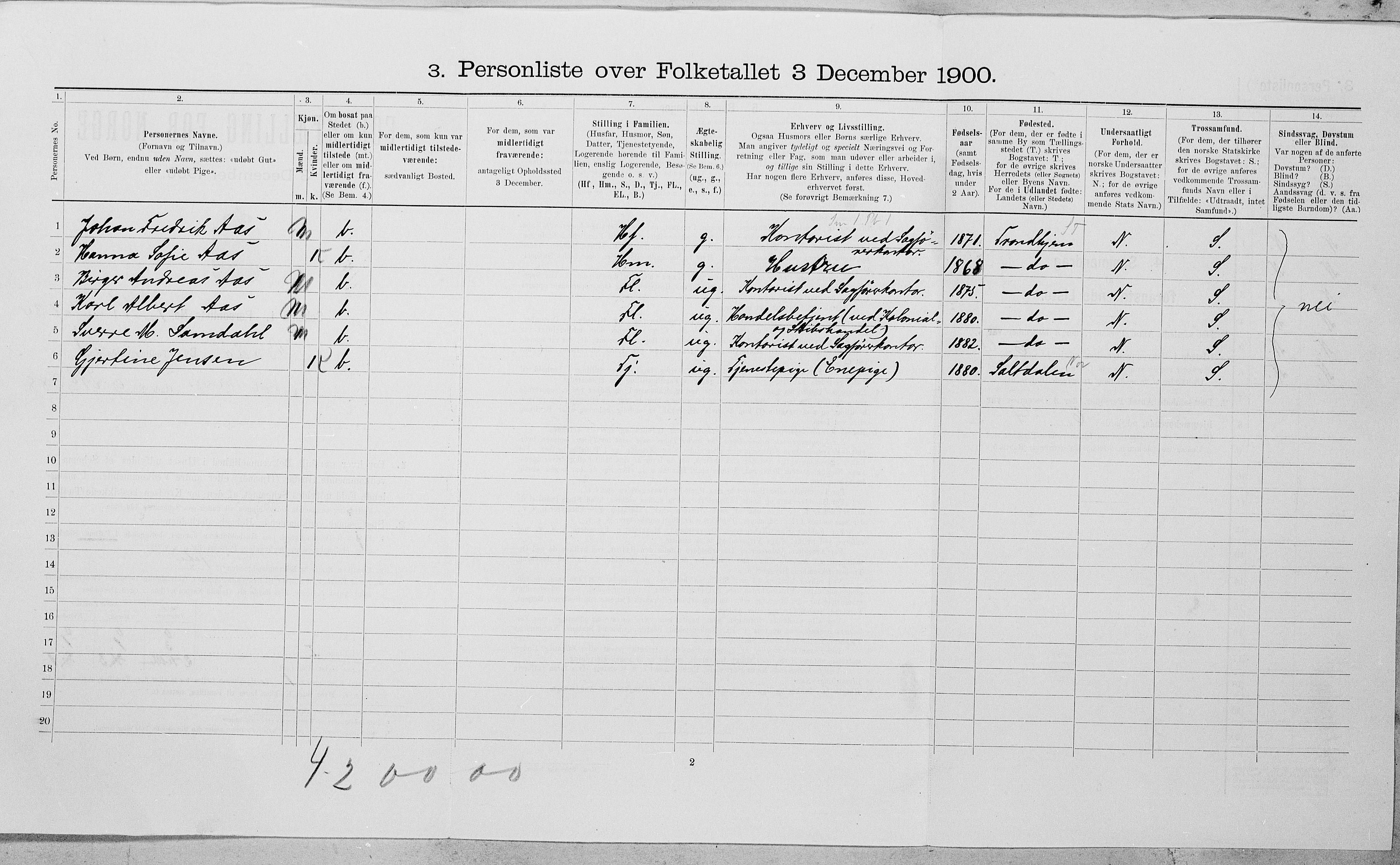 SAT, 1900 census for Bodø, 1900, p. 205