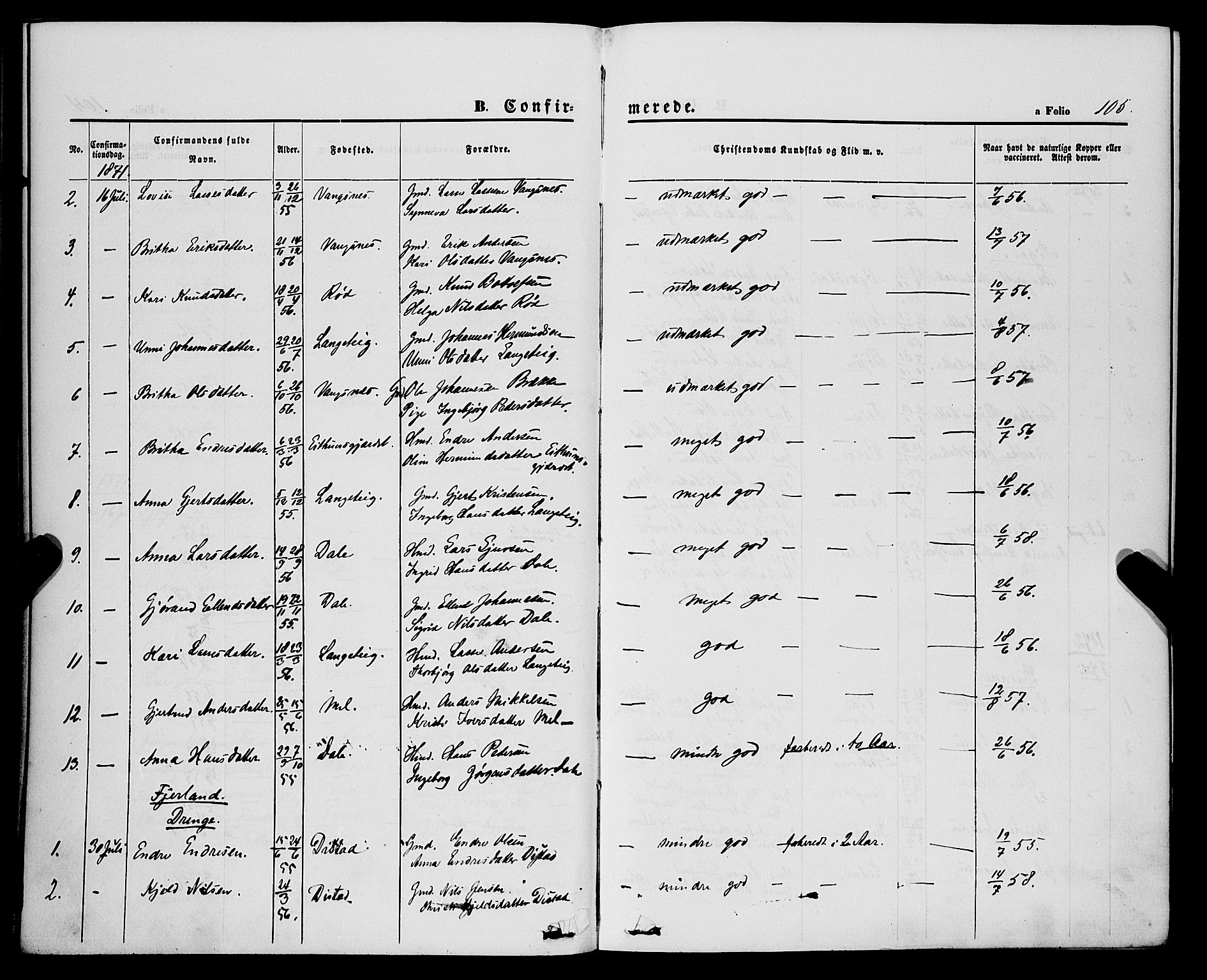 Balestrand sokneprestembete, SAB/A-79601/H/Haa/Haaa/L0003: Parish register (official) no. A 3, 1867-1878, p. 105
