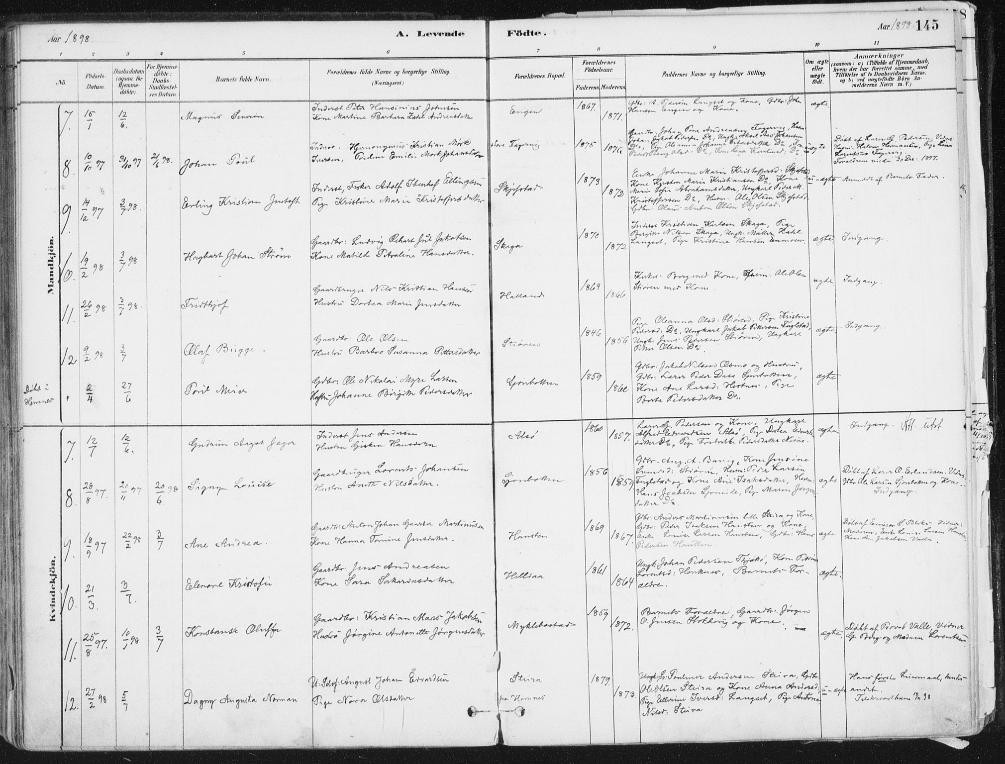 Ministerialprotokoller, klokkerbøker og fødselsregistre - Nordland, AV/SAT-A-1459/838/L0552: Parish register (official) no. 838A10, 1880-1910, p. 145