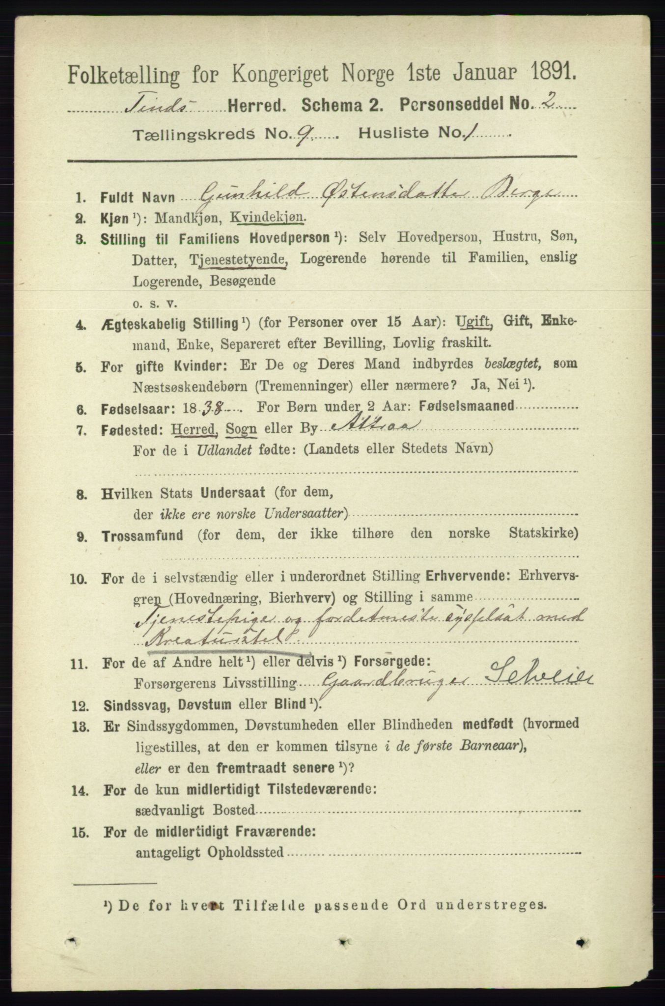 RA, 1891 census for 0826 Tinn, 1891, p. 1821