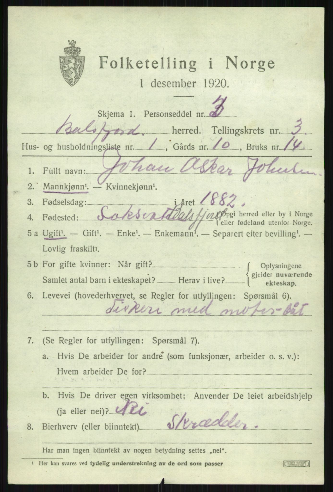 SATØ, 1920 census for Balsfjord, 1920, p. 2118