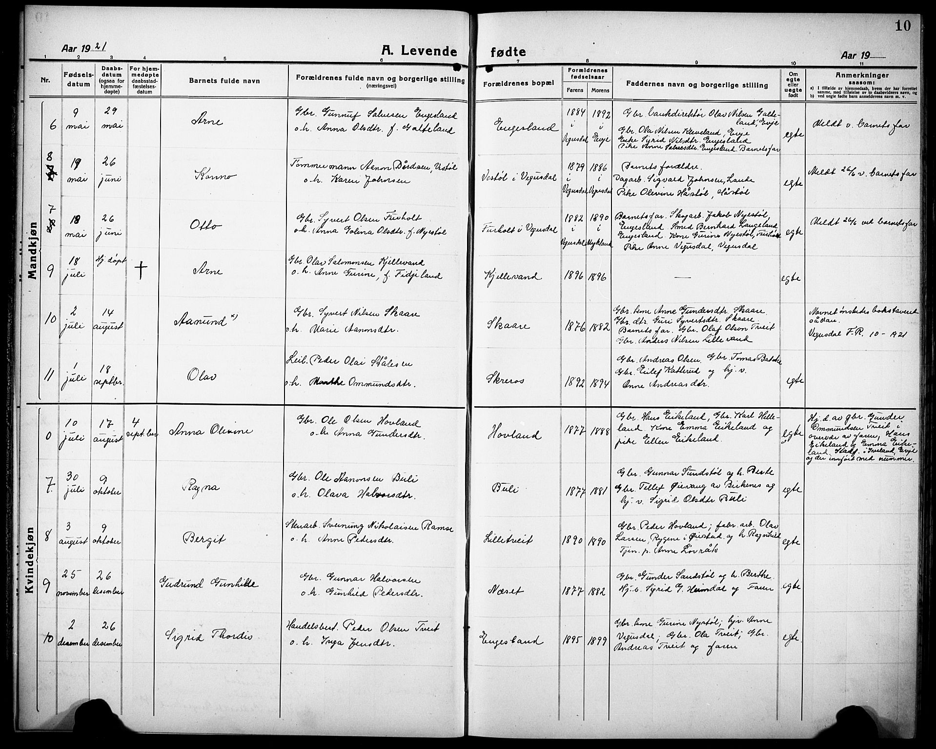 Herefoss sokneprestkontor, AV/SAK-1111-0019/F/Fb/Fbb/L0004: Parish register (copy) no. B 4, 1917-1933, p. 10