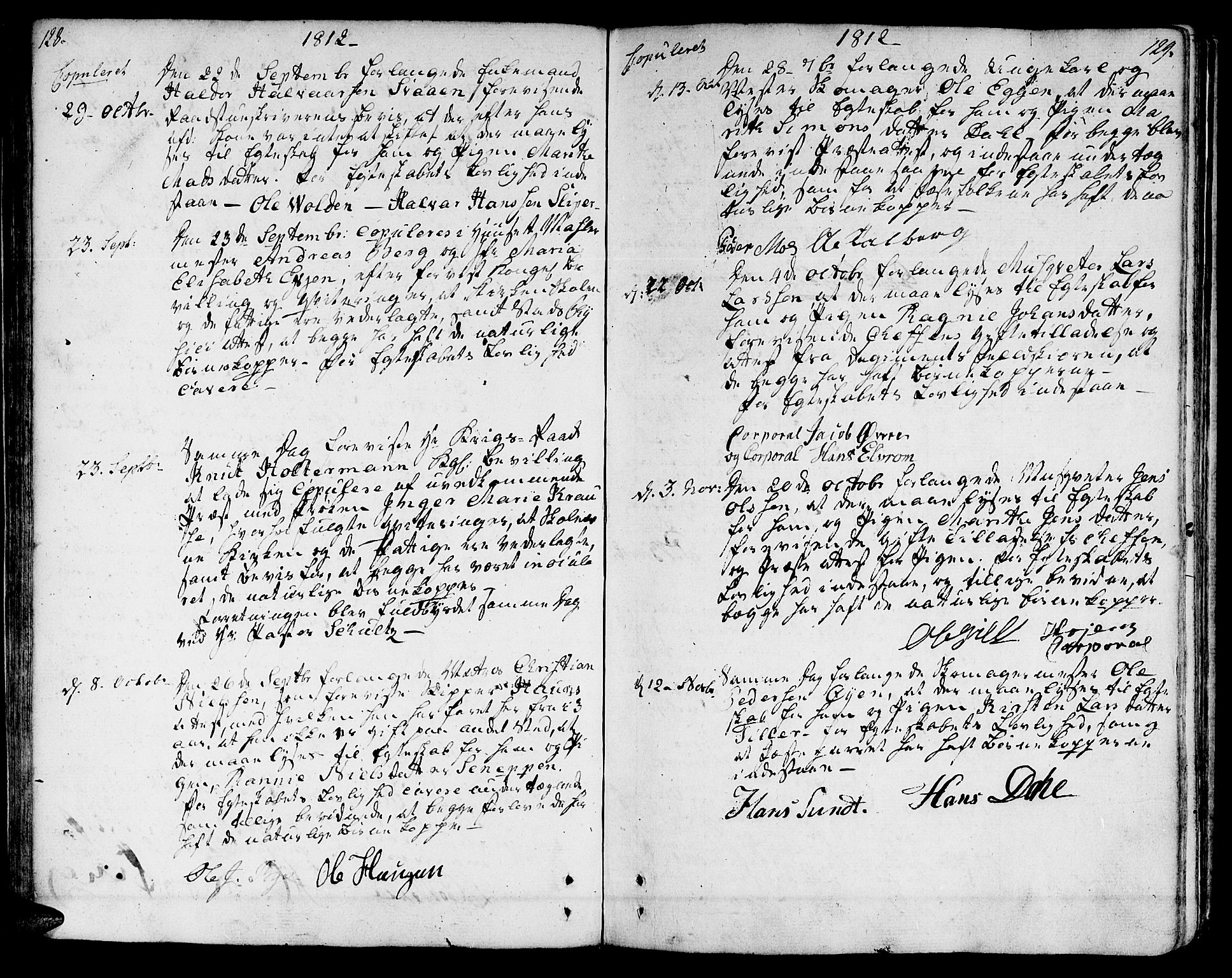 Ministerialprotokoller, klokkerbøker og fødselsregistre - Sør-Trøndelag, SAT/A-1456/601/L0042: Parish register (official) no. 601A10, 1802-1830, p. 128-129