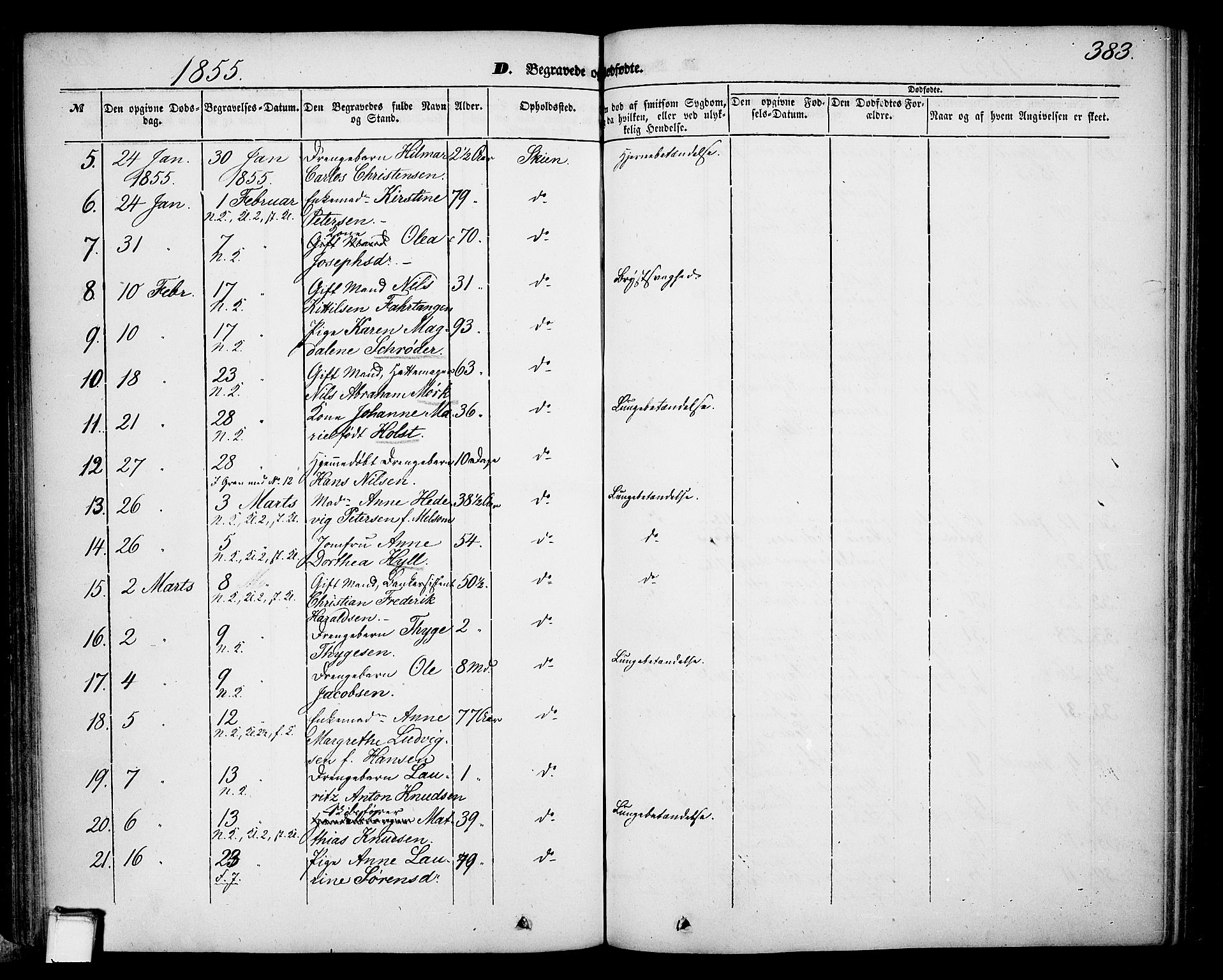 Skien kirkebøker, AV/SAKO-A-302/G/Ga/L0004: Parish register (copy) no. 4, 1843-1867, p. 383