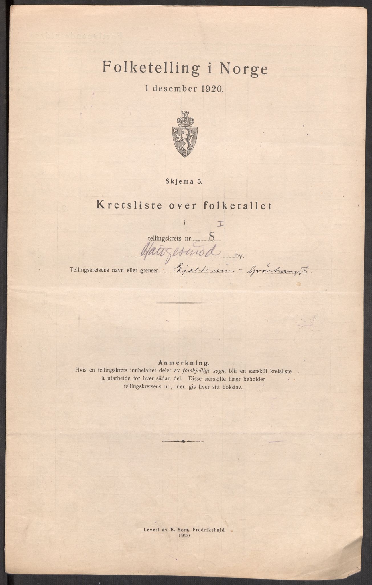 SAST, 1920 census for Haugesund, 1920, p. 36