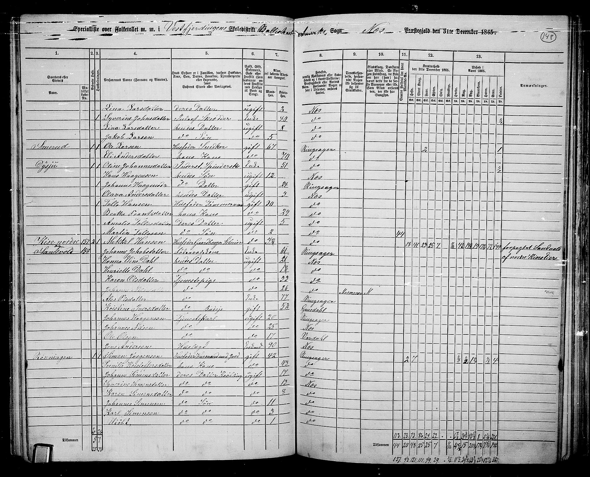 RA, 1865 census for Nes, 1865, p. 128