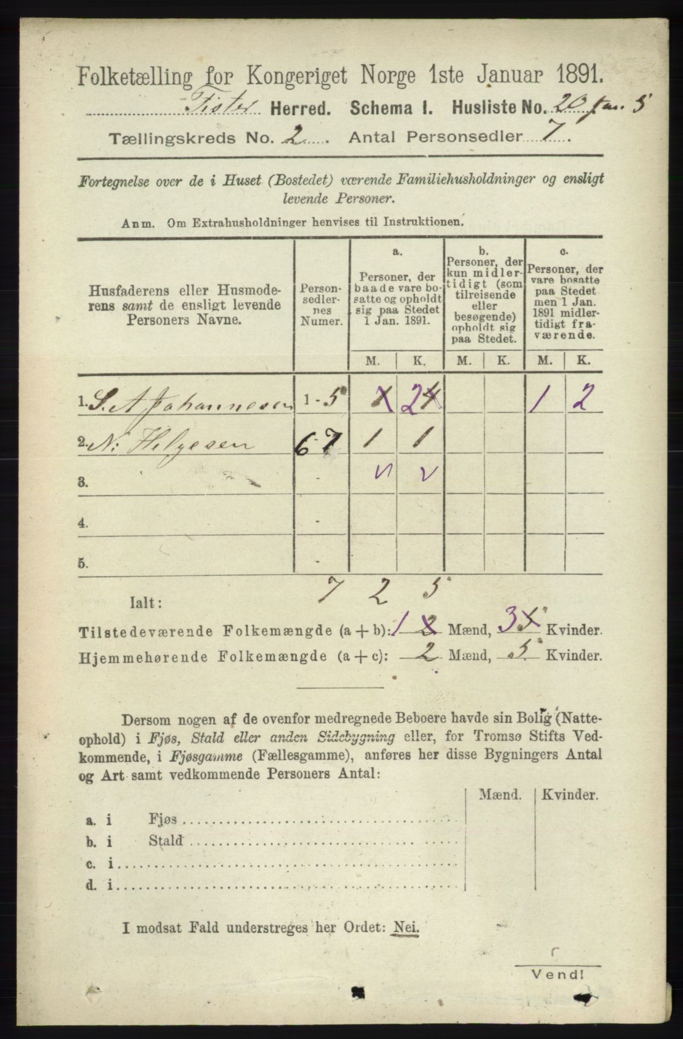 RA, 1891 census for 1132 Fister, 1891, p. 352